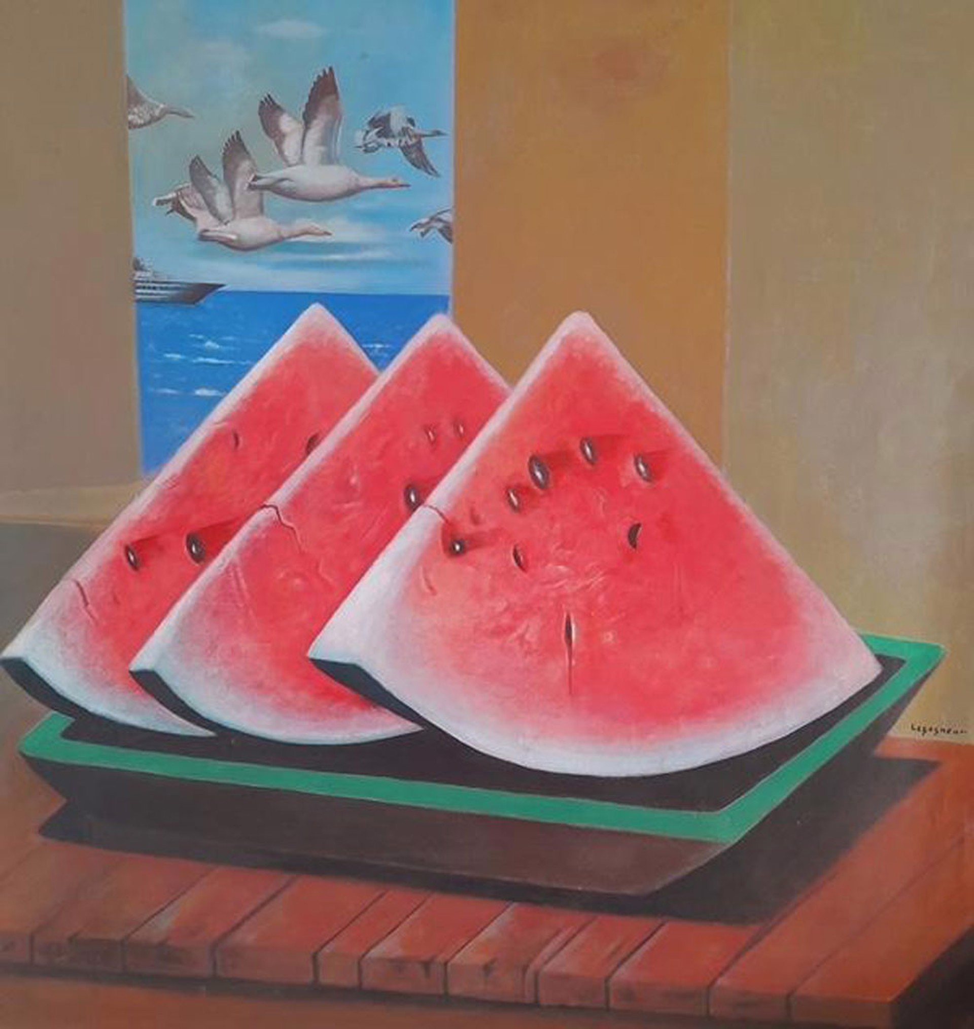 Watermelon Slices & Birds #1JCL by Jean-Claude Legagneur (Haitian, b. 1947)