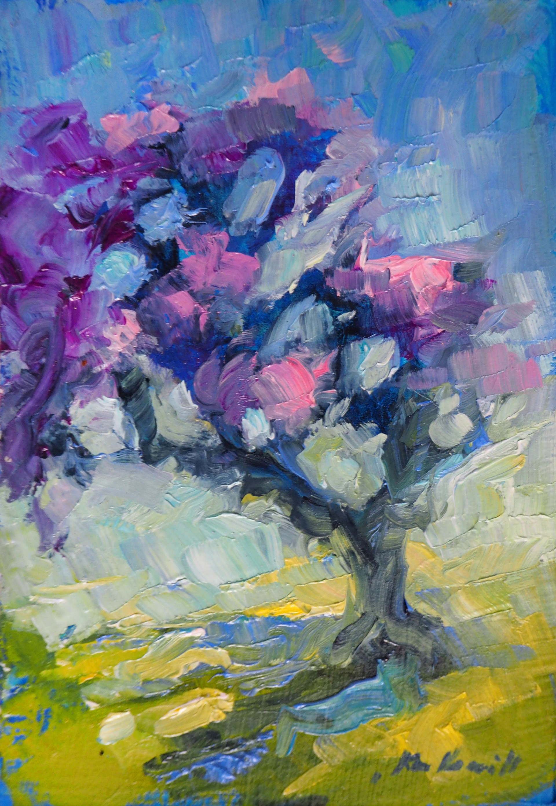 "Lone Peach Tree" original oil painting by Karen Hewitt Hagan