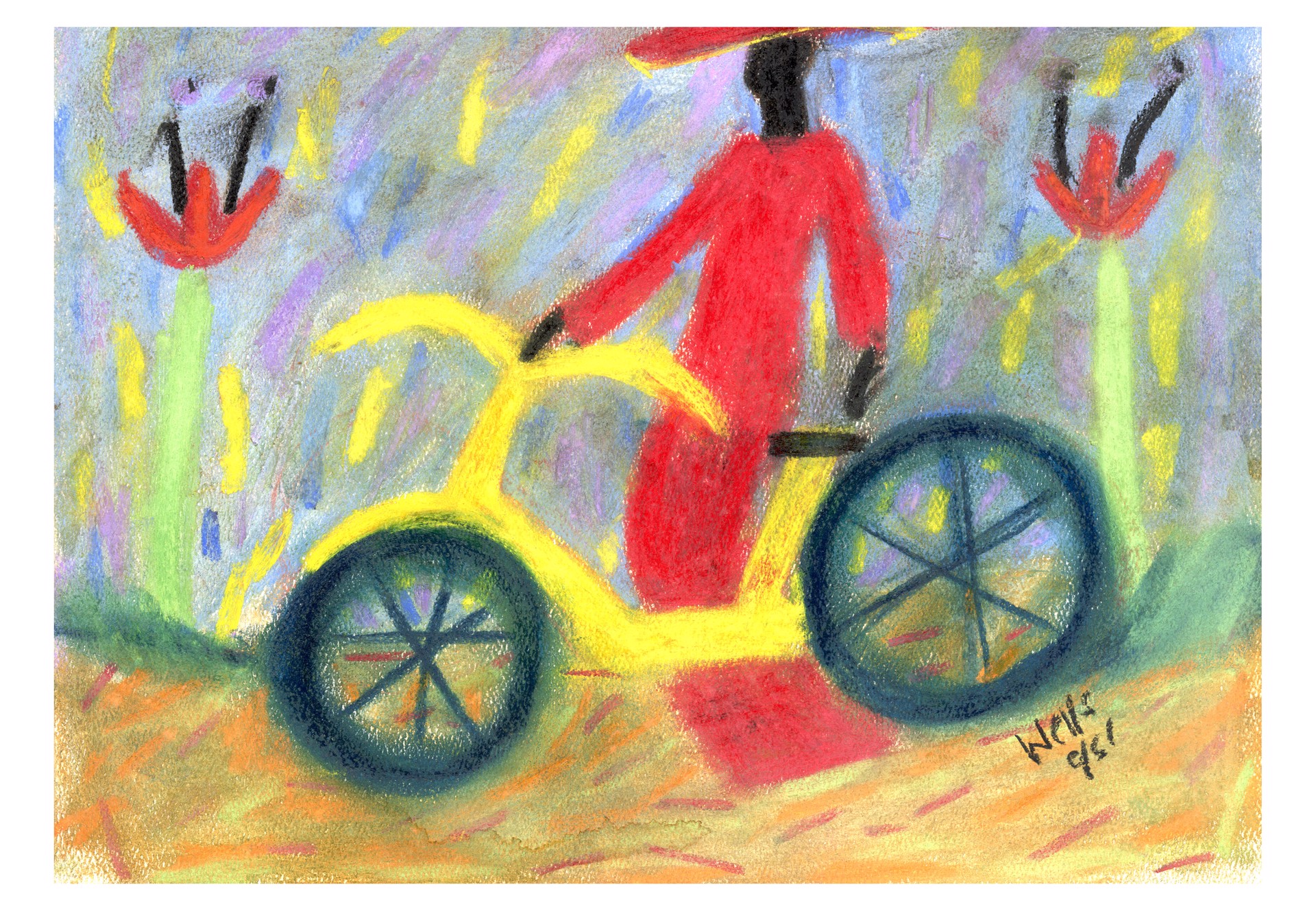 Untitled (Woman with Yellow Bicycle) by Della Wells