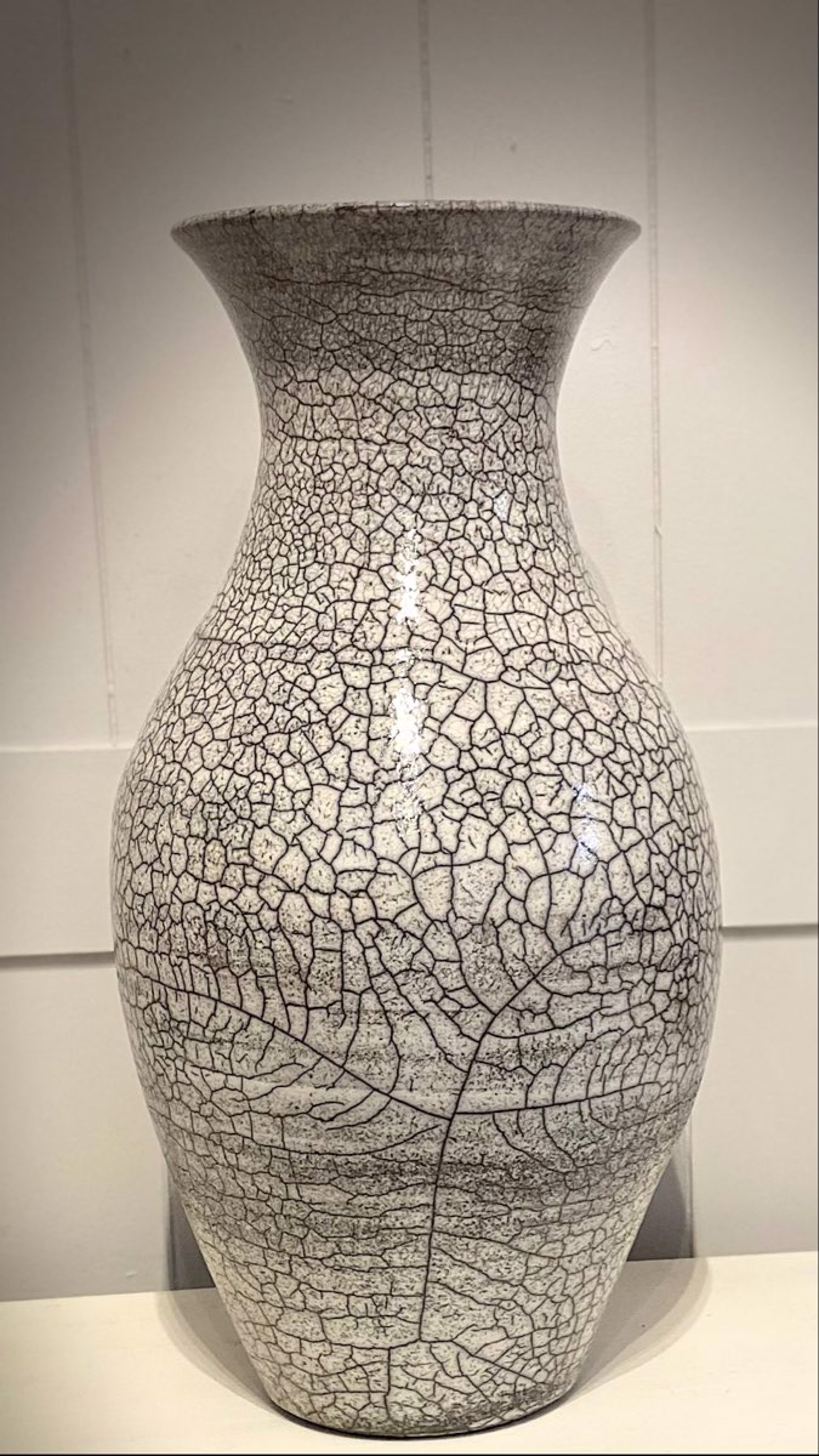 SB22-23 X-Large White Crackle Vase by Silas Bradley