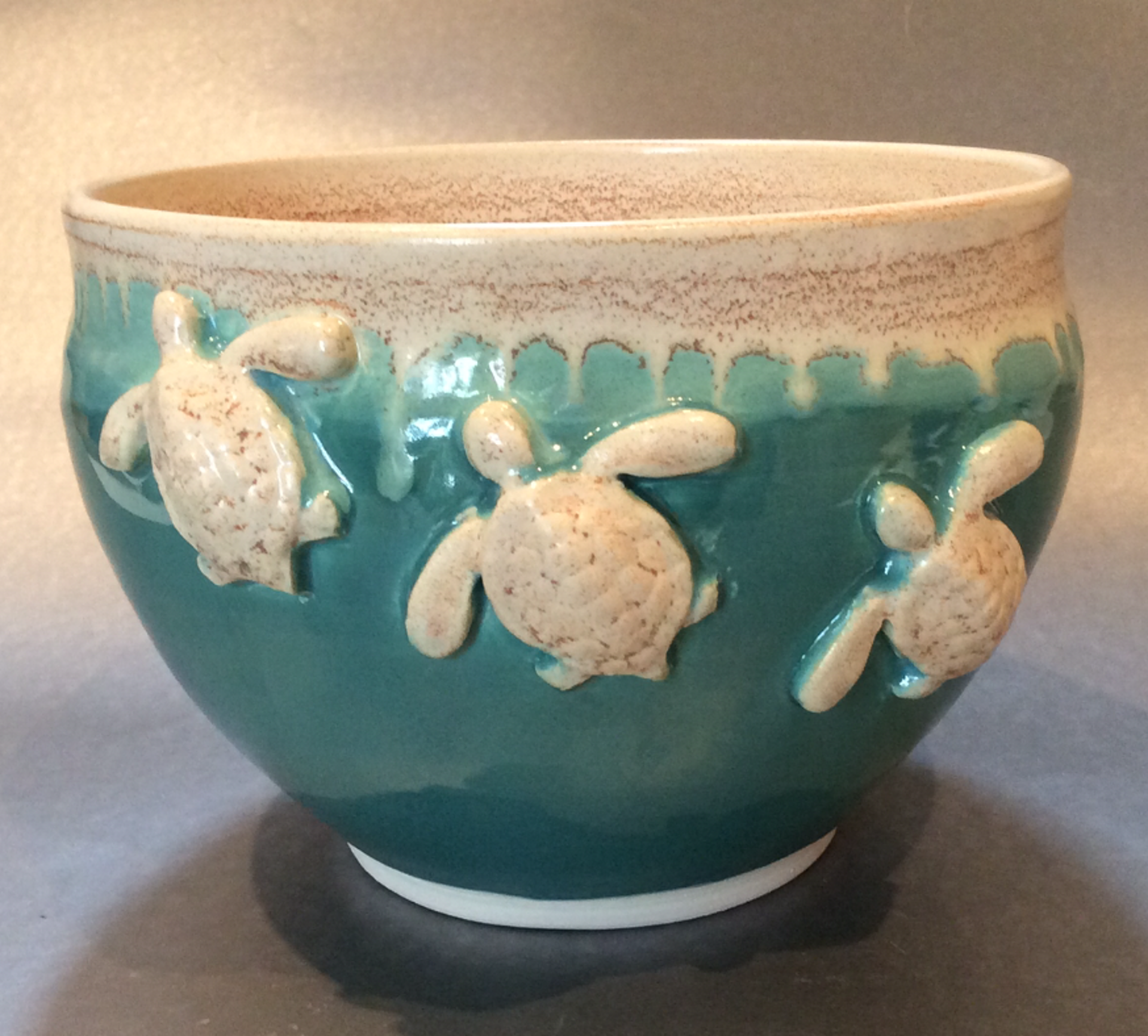Turquoise bowl with turtles by Ilene Olanoff