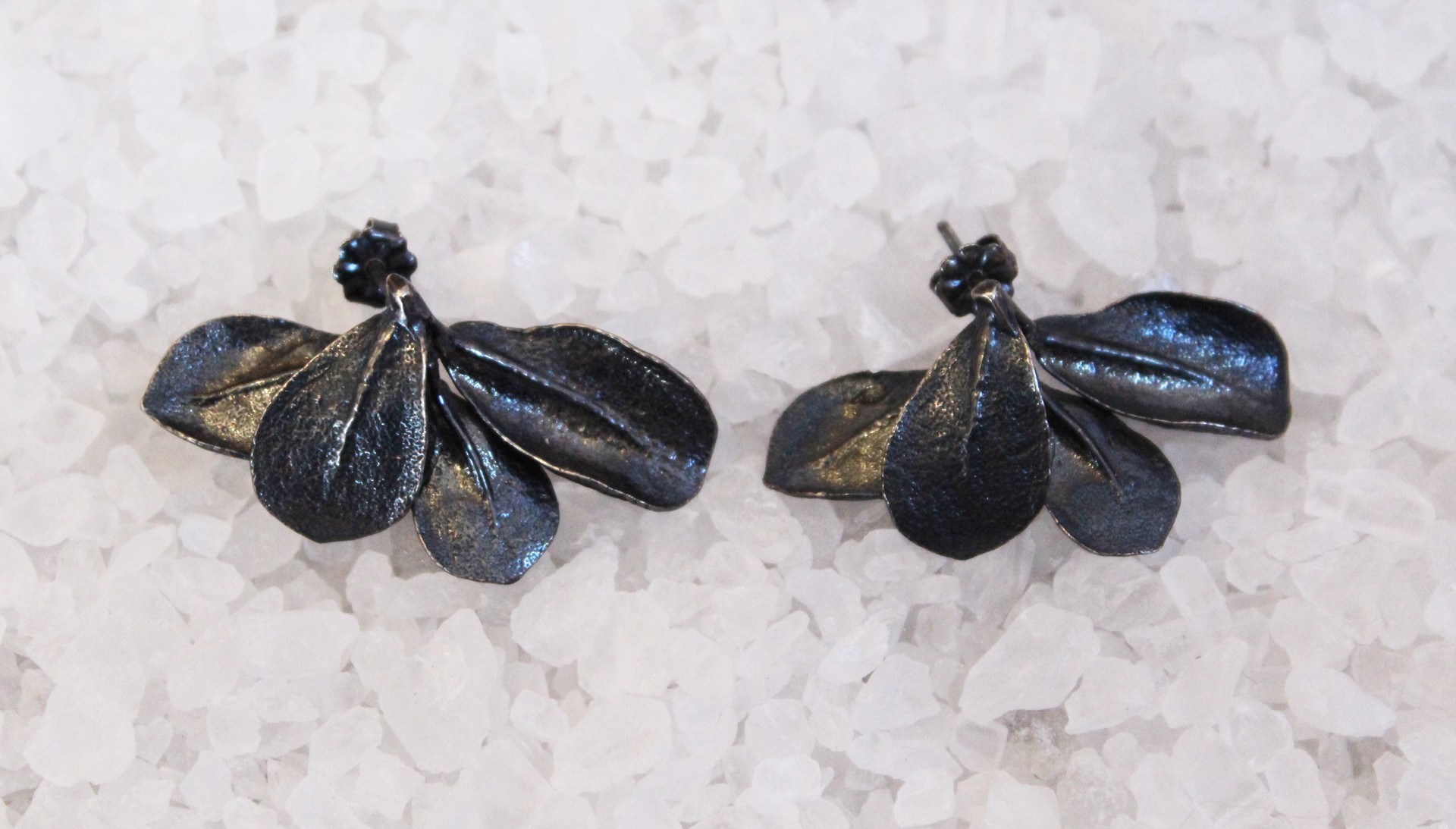 Oxidized Sterling Leaf Cluster Earrings by Amber Mahler
