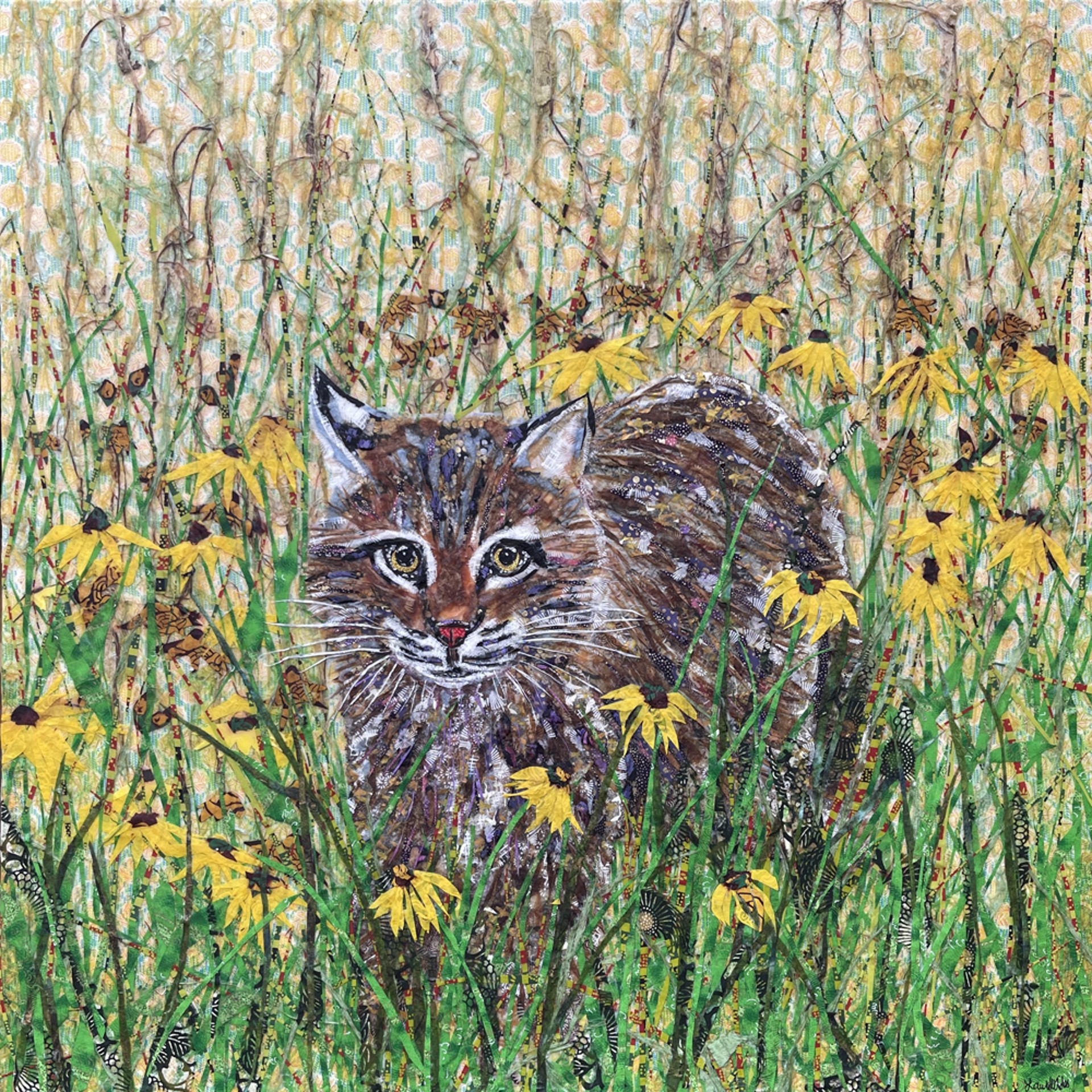 Bobcat in the Black-Eyed Susans- SOLD! by Laura Adams