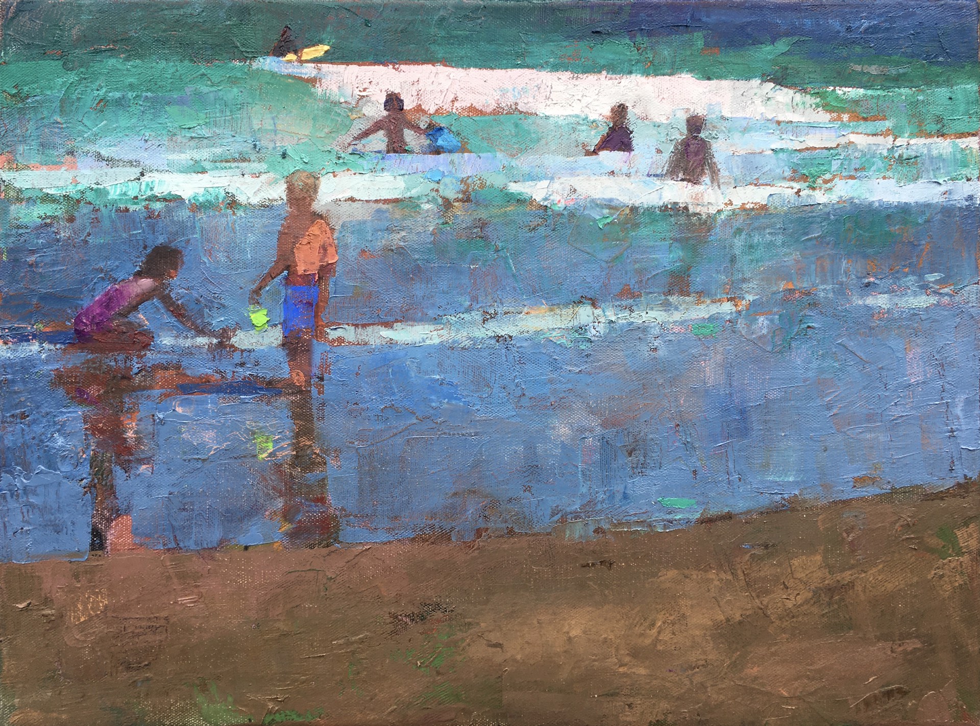 "Playing at Low Tide" original oil painting by Larry Horowitz
