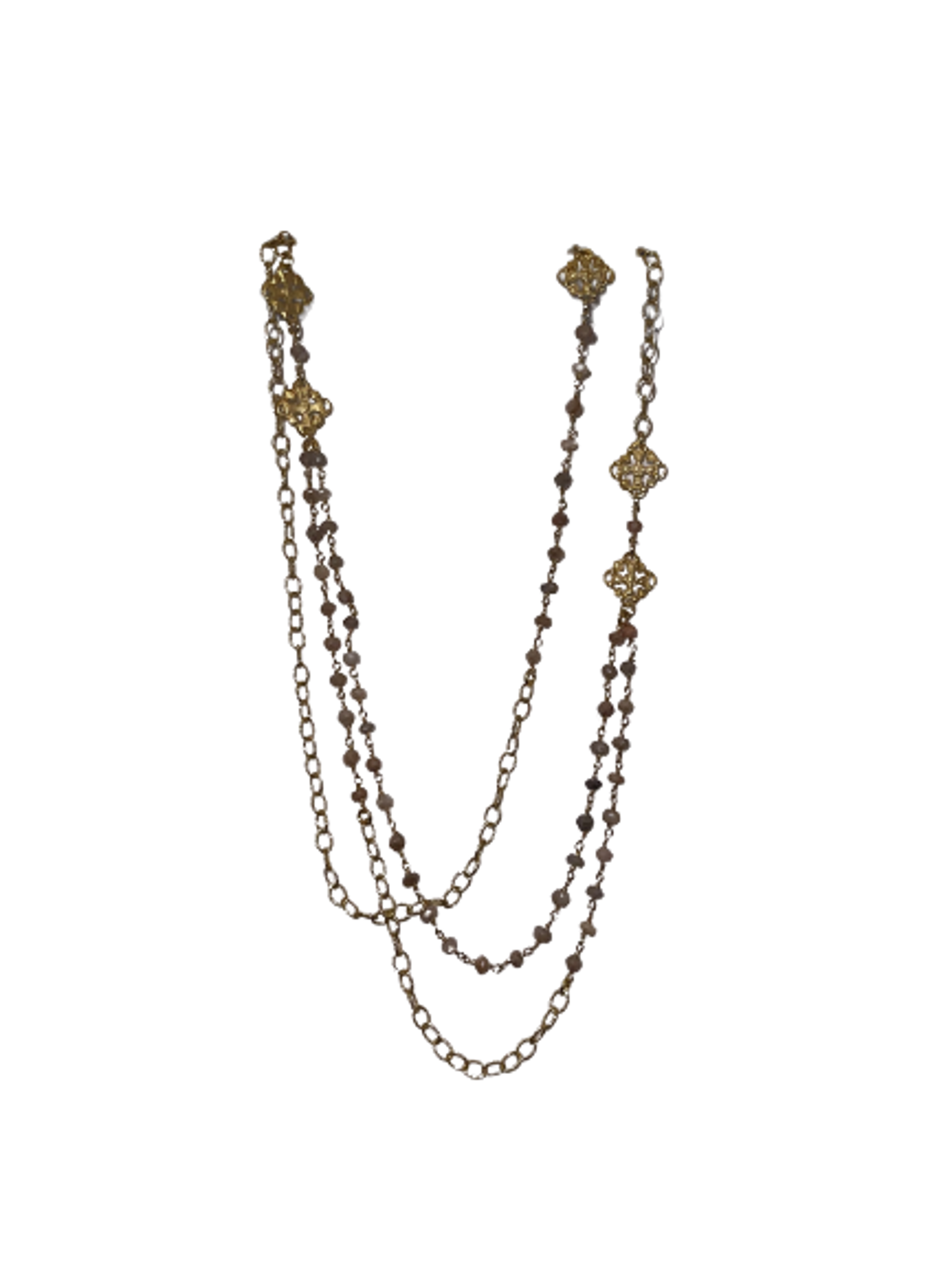 Gold Vermeil and Chocolate Moonstone Delicate Triple Chain Necklace with Vintage Style Filigree Connectors by Karen Birchmier