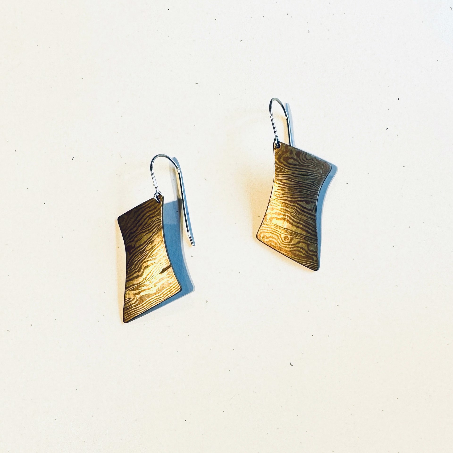 Copper Mokume Gane Parallelogram Earrings by Christopher Taylor Timberlake
