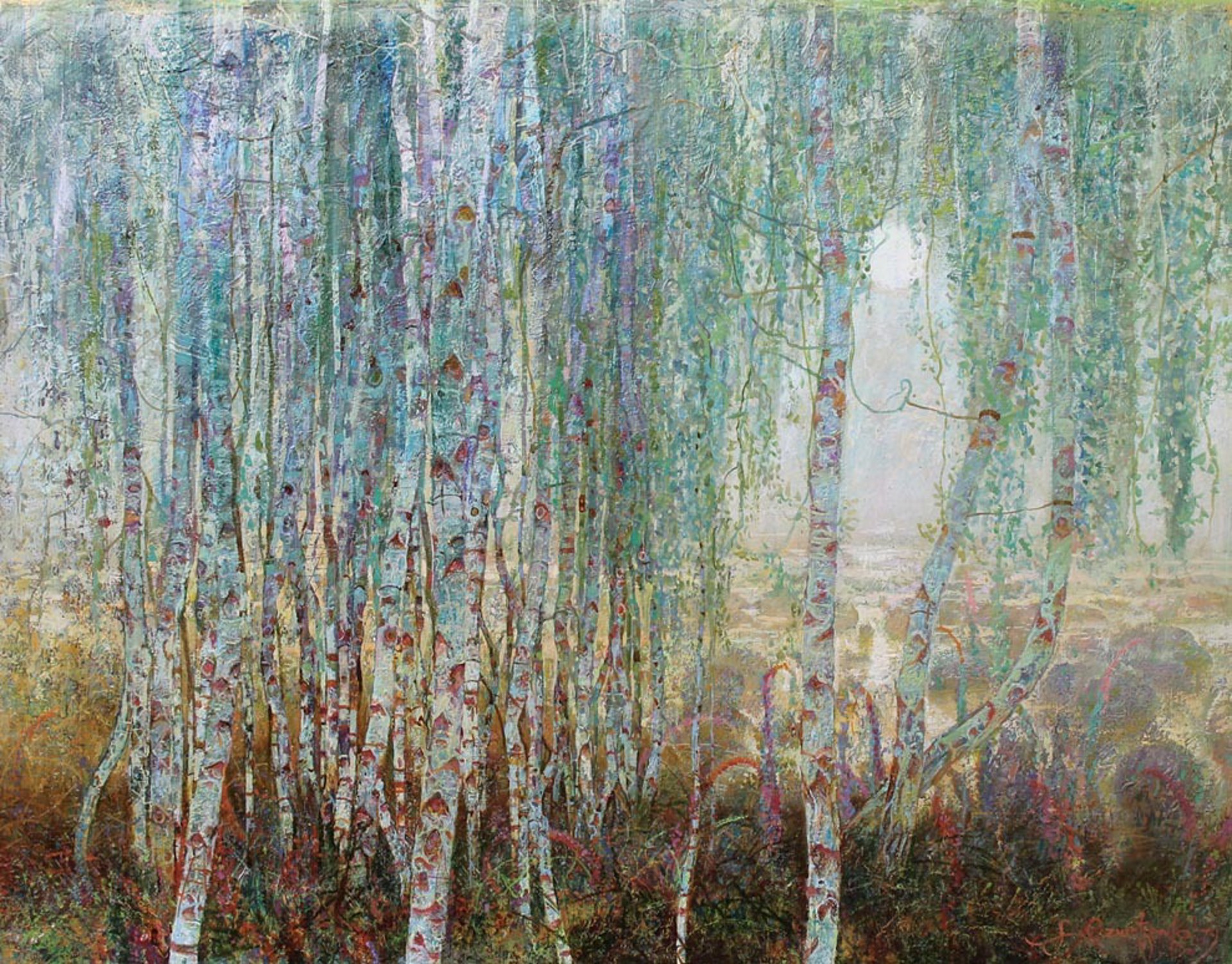 Moon, Birches in the Mist by Aleksandr Reznichenko