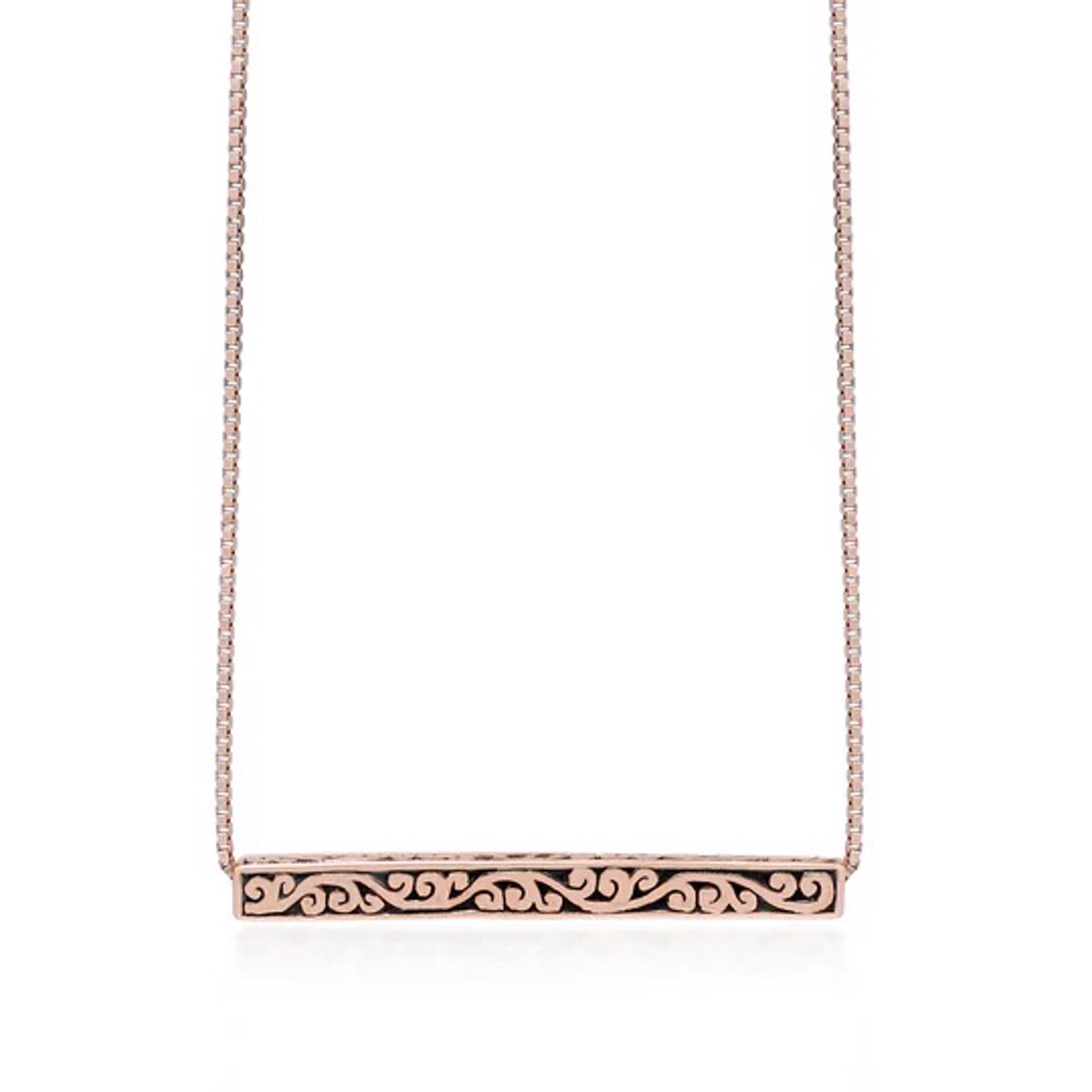18K Rose Gold Bar with Intricate Lois Hill Signature Scroll Necklace with Adjustable Chain by Lois Hill