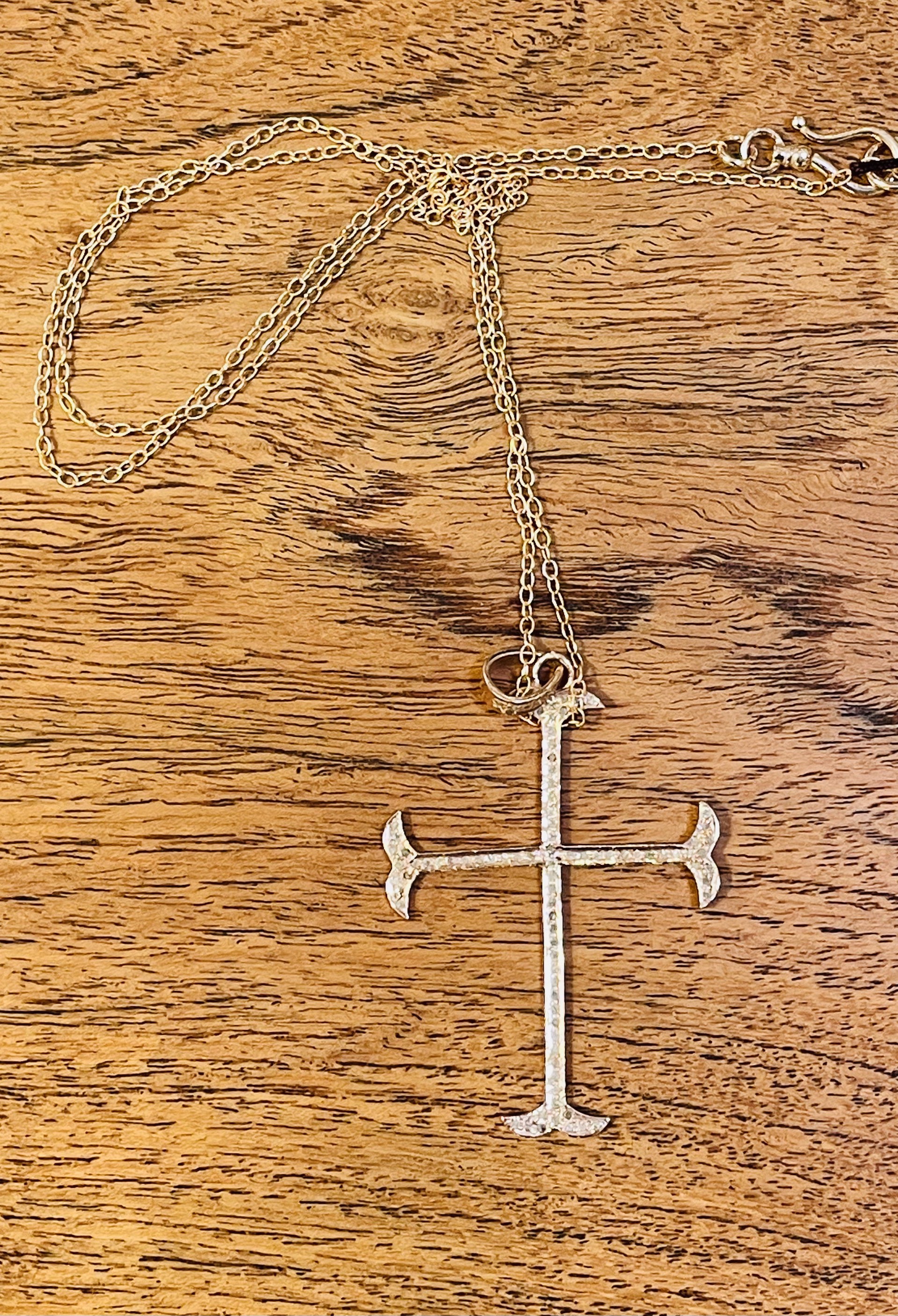Necklace - Rose Gold Vermeil and Diamond Crucifix by Bonnie Jaus