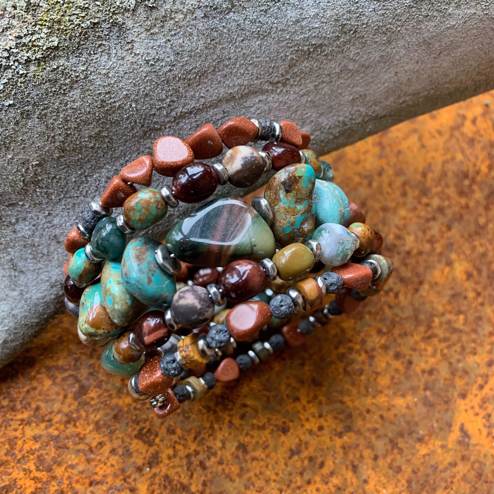 K539 Jasper and Tuquoise With Large Center Stones 5 Wrap by Kelly Ormsby