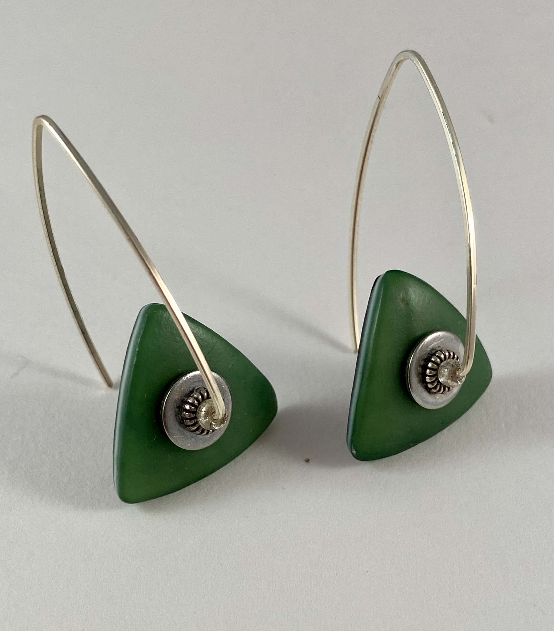 Silver and Green Earrings 2n by Nancy Roth