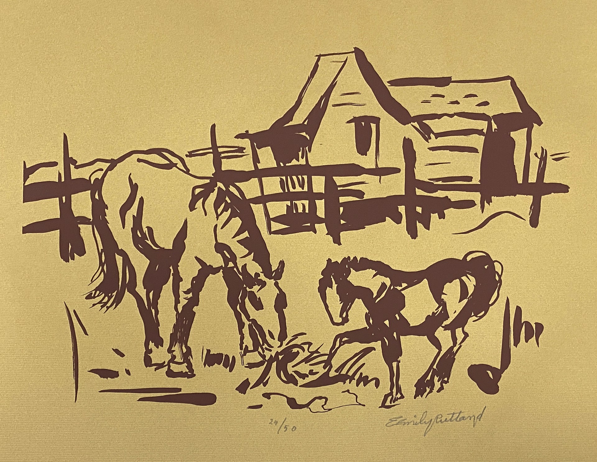 House with Two Horses, Ed. 24/50 by Emily Rutland