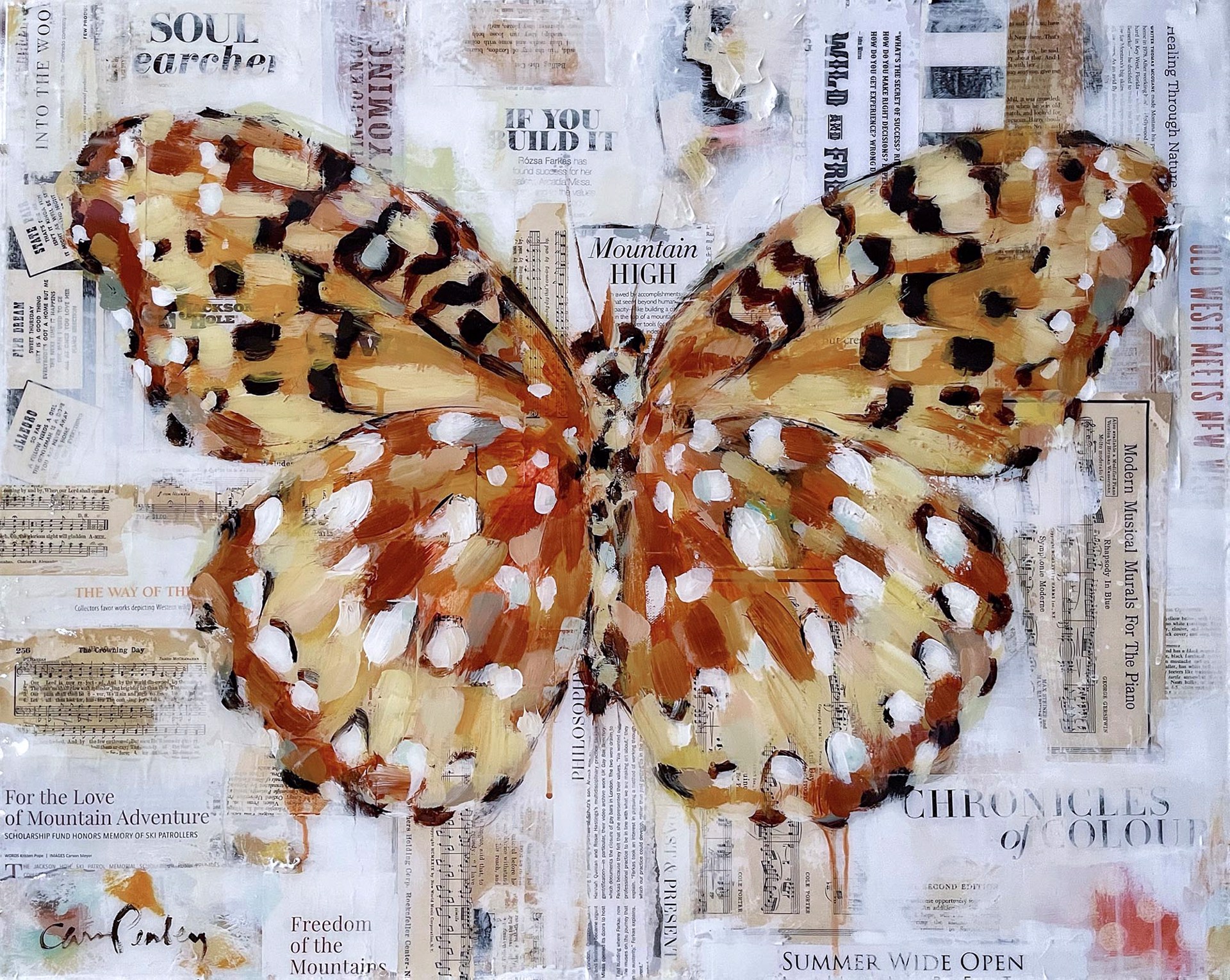 A Contemporary Collage And Resin Painting Of A Butterfly By Carrie Penley At Gallery Wild