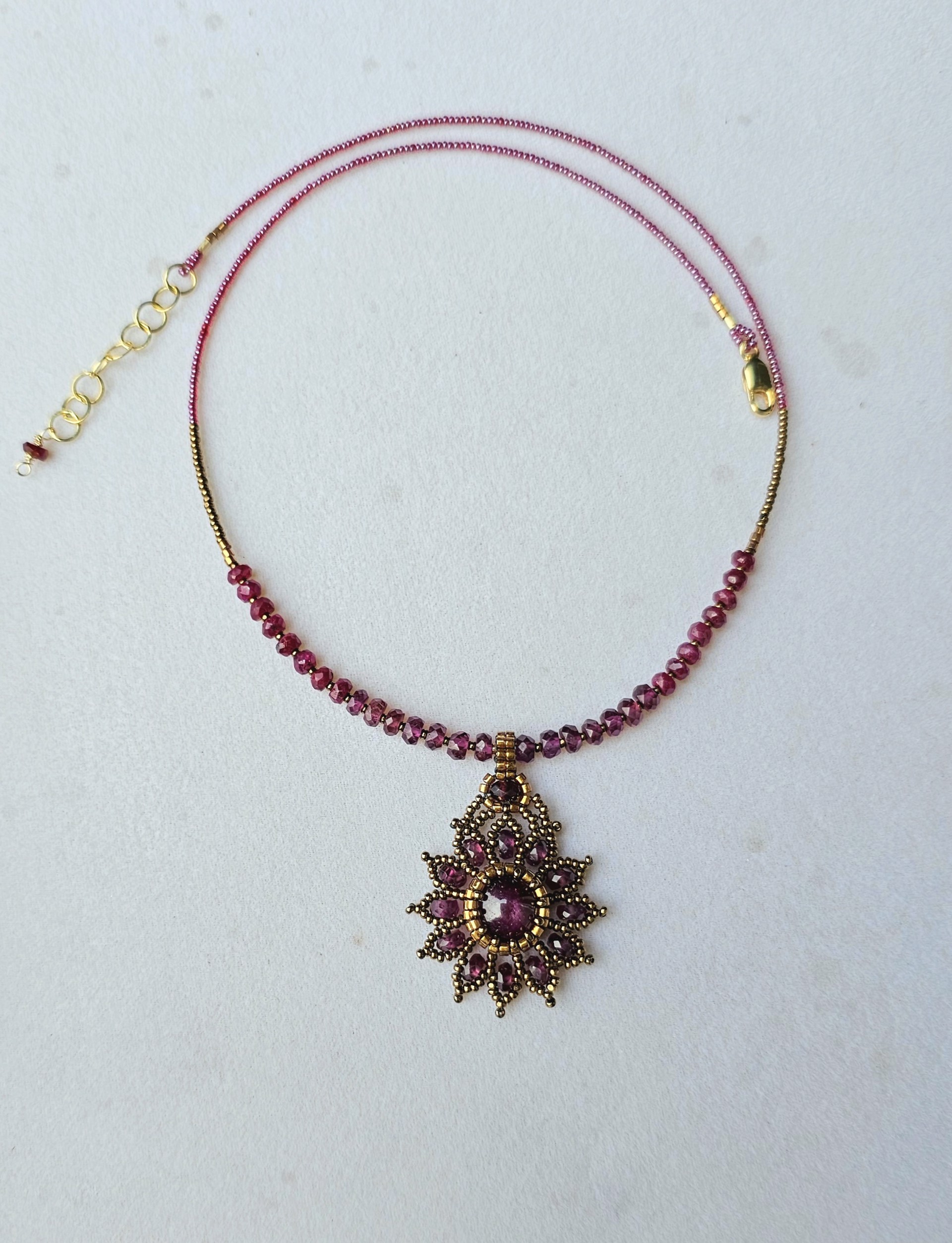 Ruby Star Pendant with Gemstone Beads by Nina Vidal