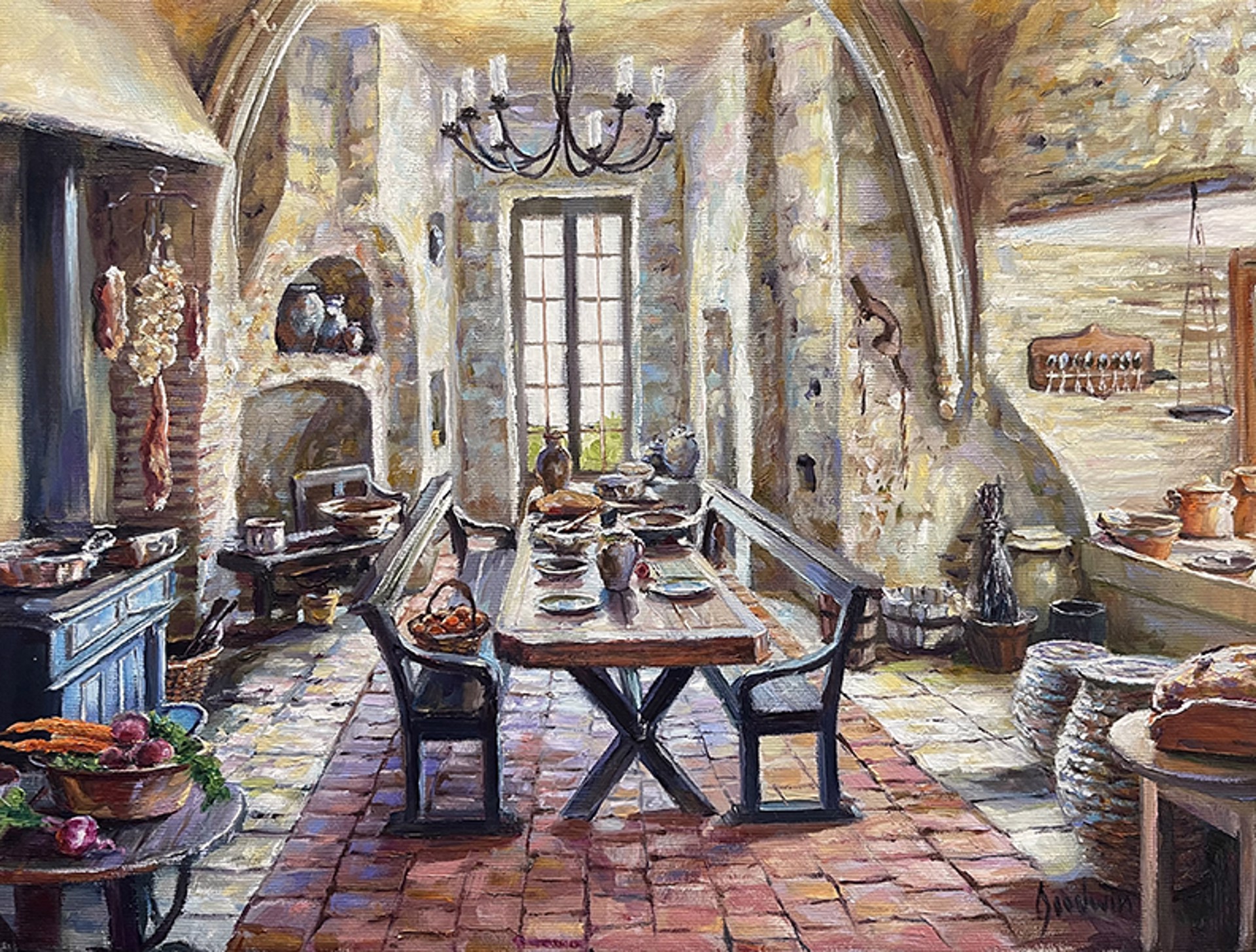 Stone Kitchen of Chateau Meung-sur-Loire, France by Lindsay Goodwin