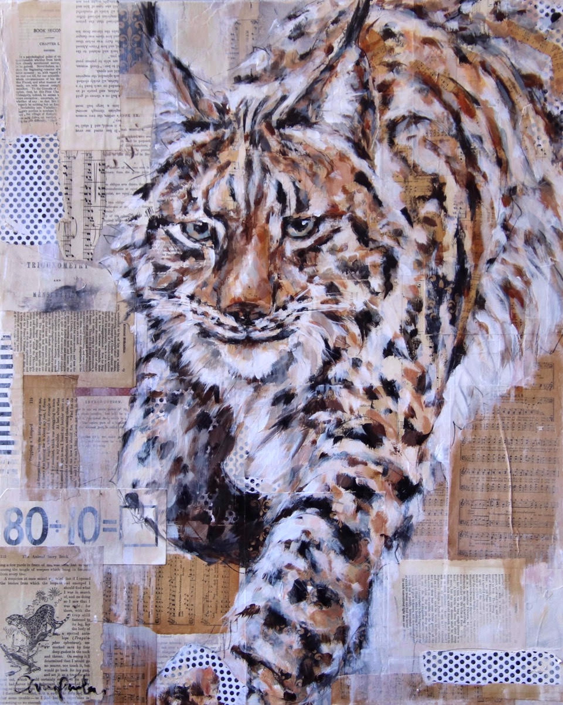A Contemporary Painting Of A Lynx On Collage By Carrie Penley Available At Gallery Wild