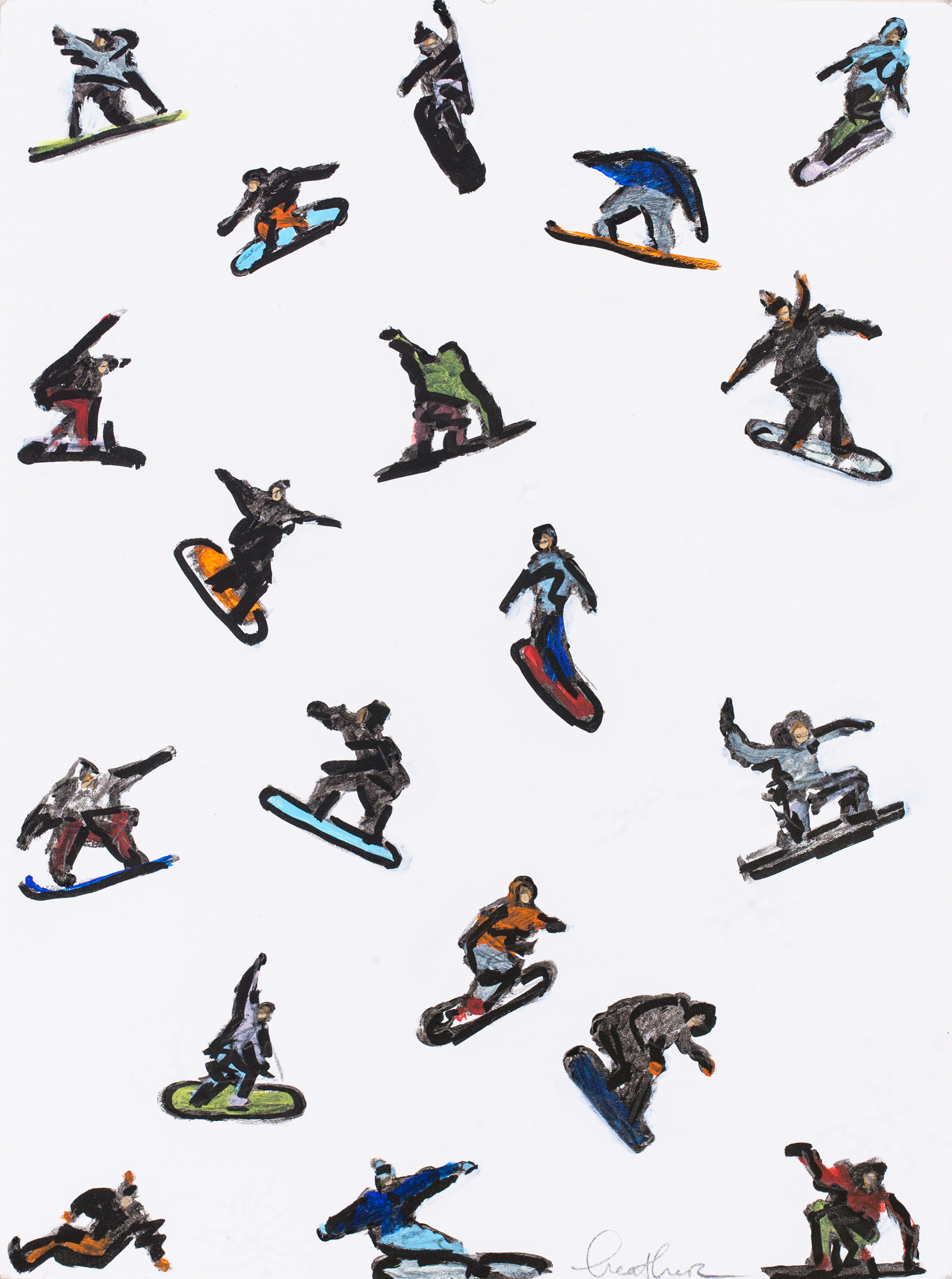#792 Snowboarders on paper  by Heather Blanton