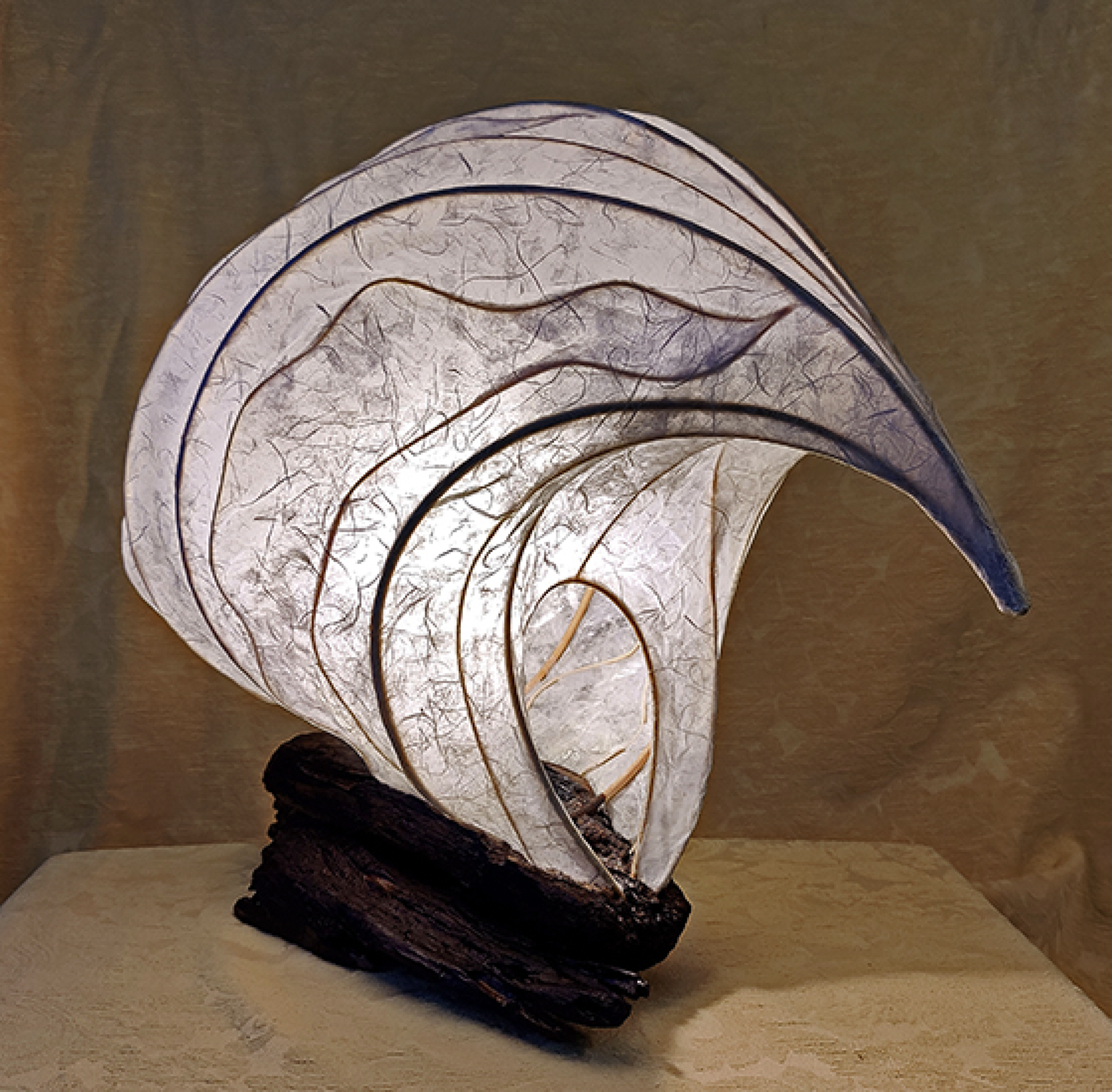 Warrior Wave - Driftwood Light Sculpture by Pati O'Neal