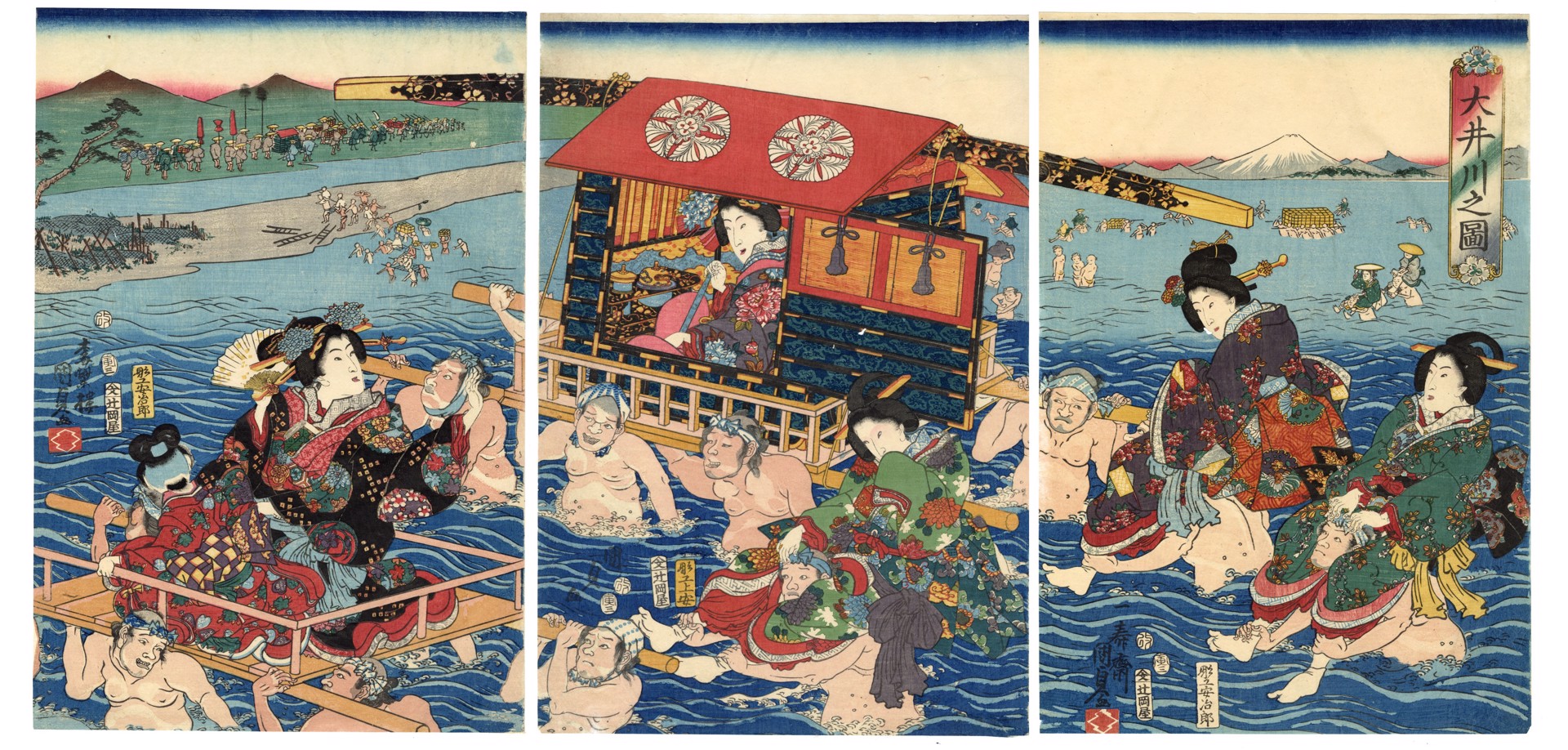 Crossing the Oi River on a Palanquin by Kunisada