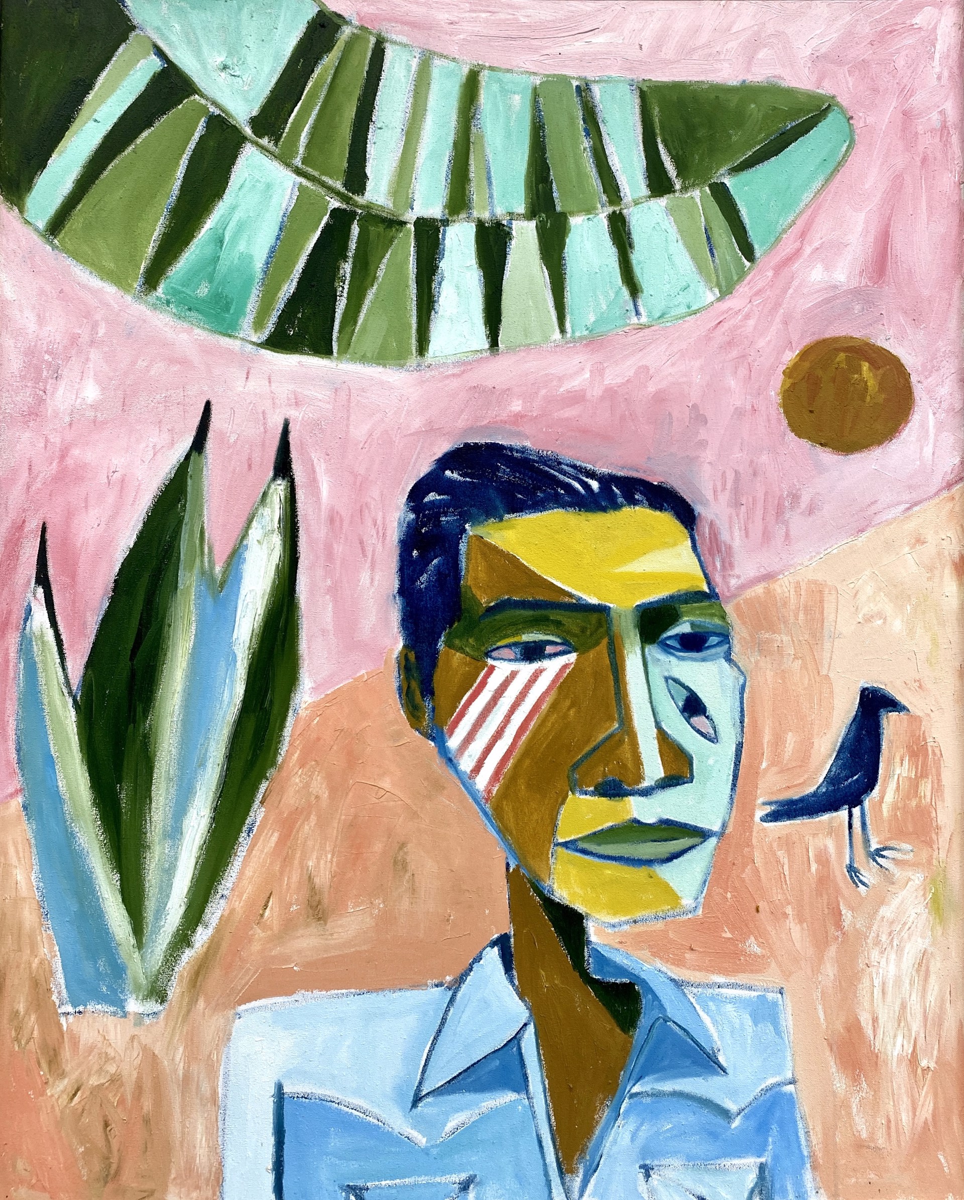 Self Portrait with Black Bird by Cruz Ortiz