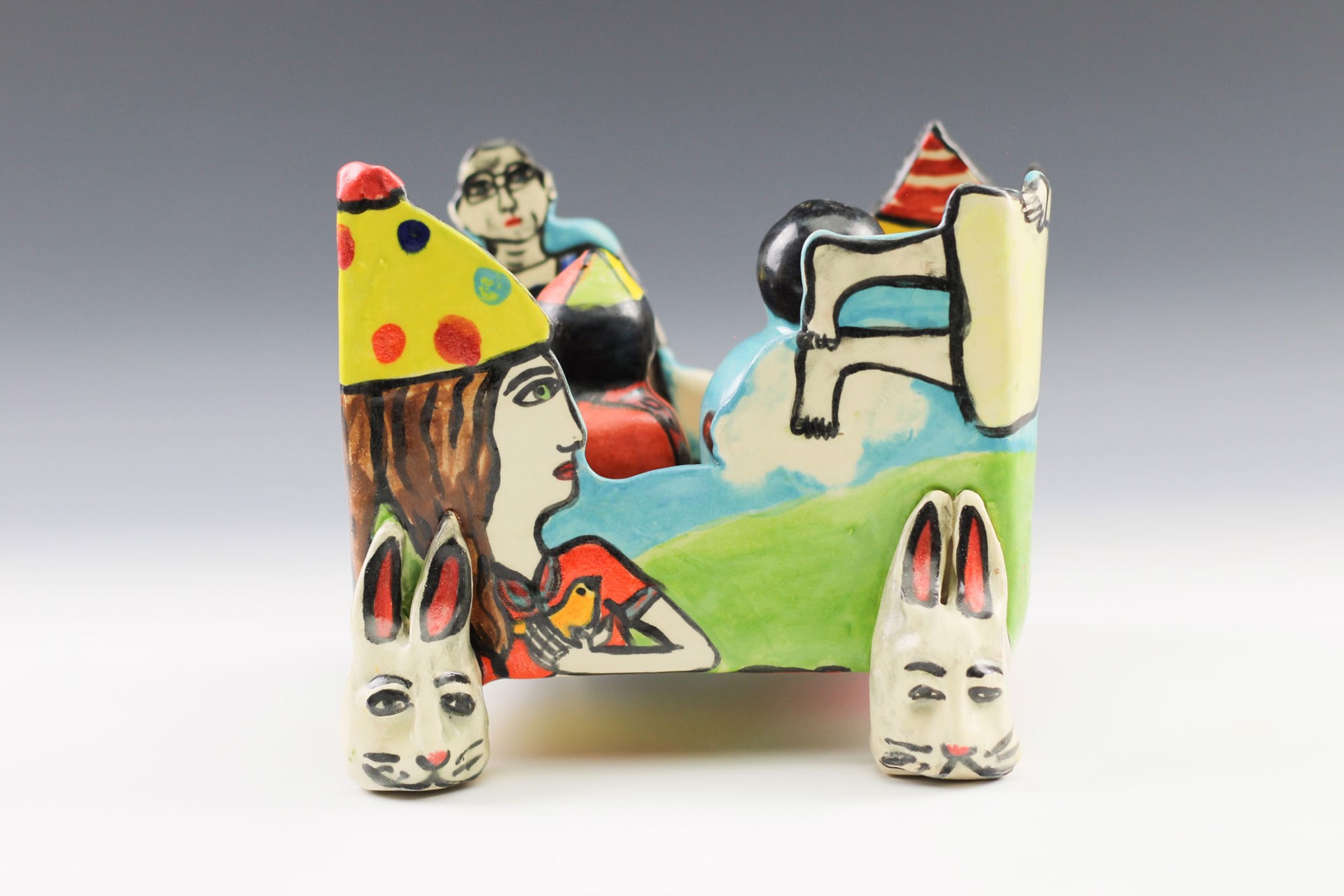 "Birthday Present" Rabbit Head Tray by Wendy Olson