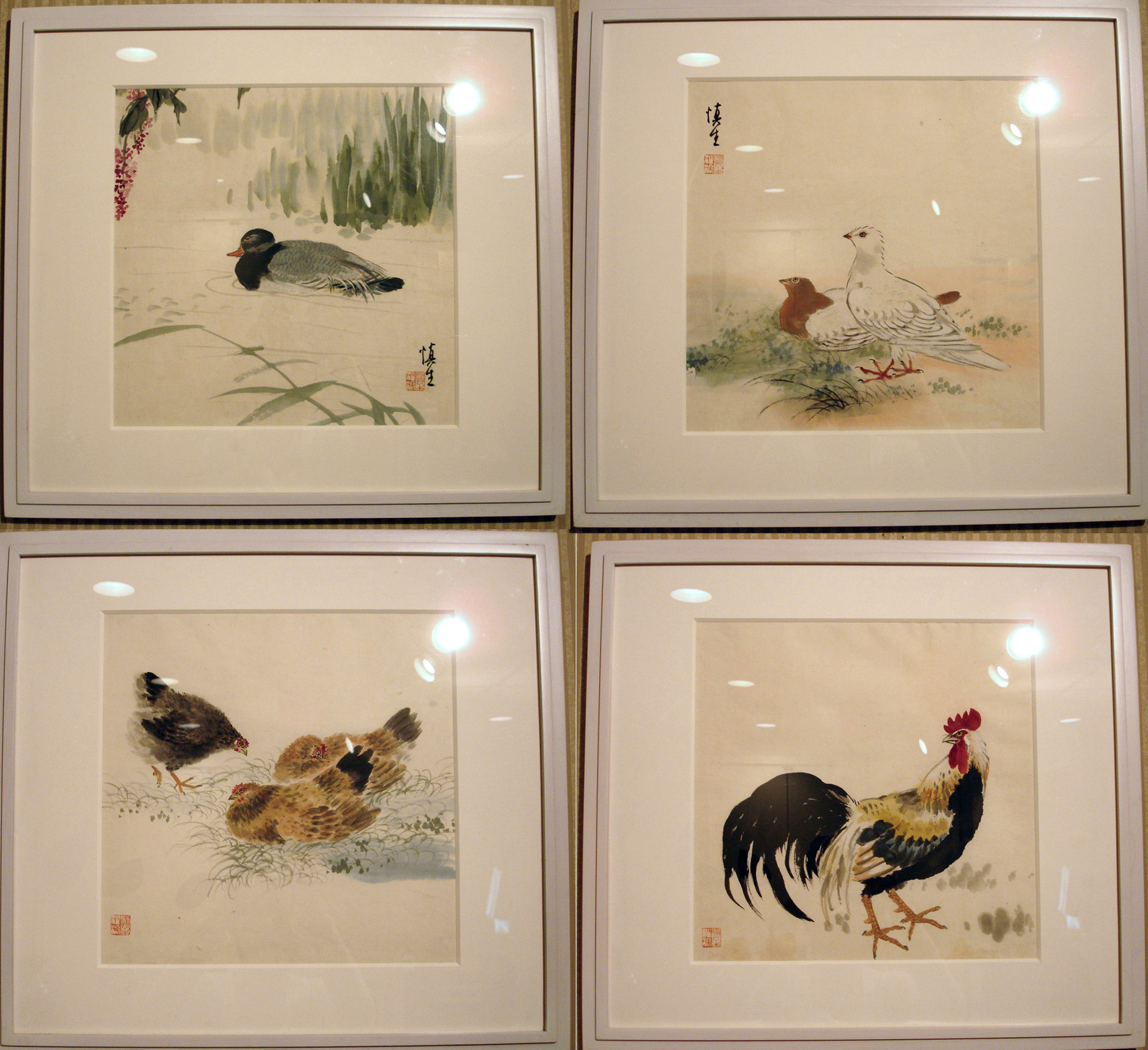SET OF FOUR JAPANESE BIRD WATERCOLORS