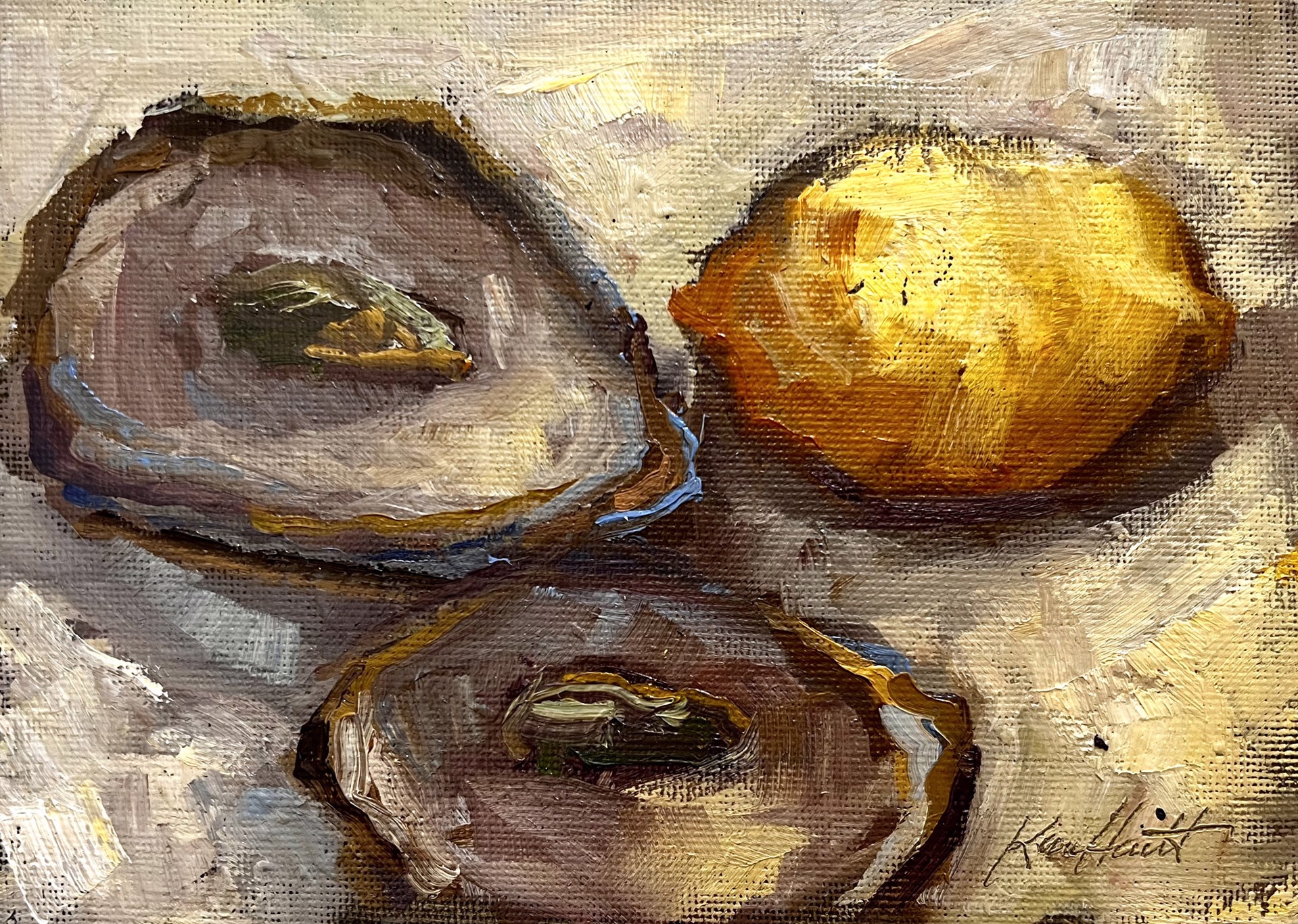 "Two Oysters" original oil painting by Karen Hewitt Hagan