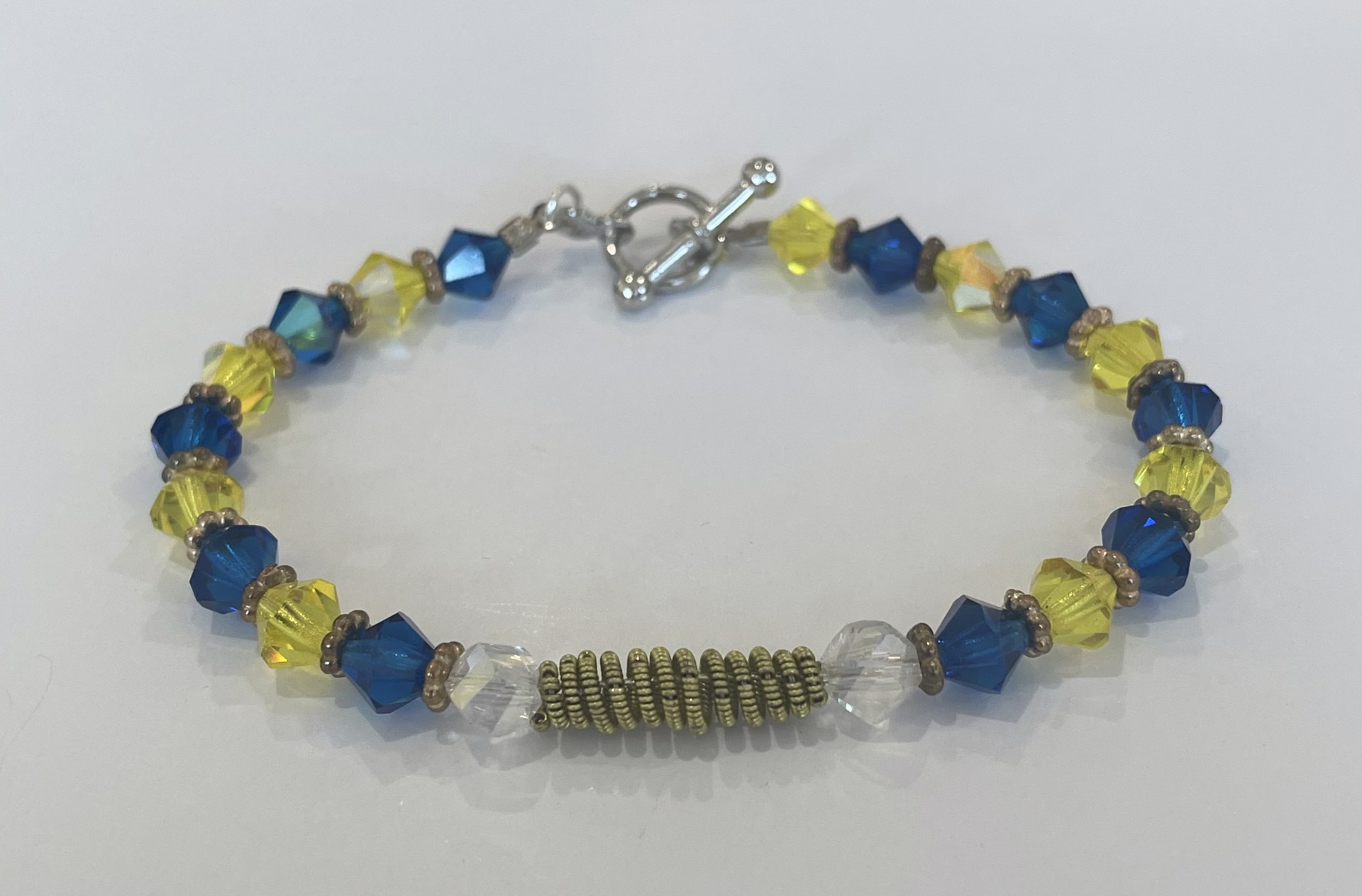 Yellow and Blue Crystal with Guitar String Bracelet by String Thing Designs