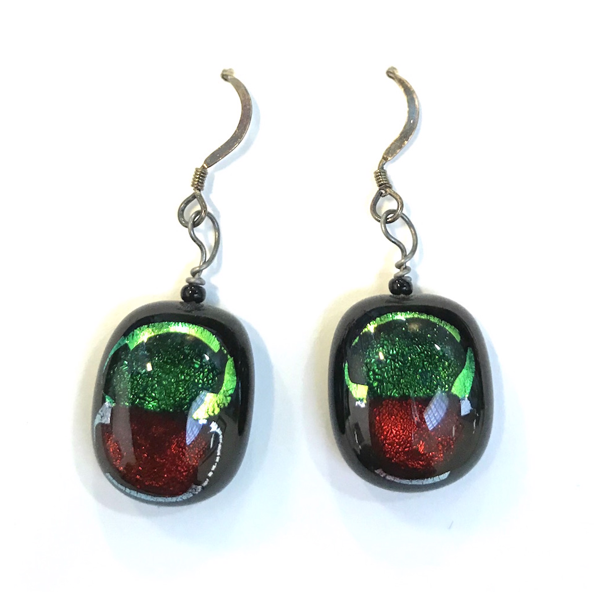 Green & Red Fused Dichroic Earrings by Tracy Taft