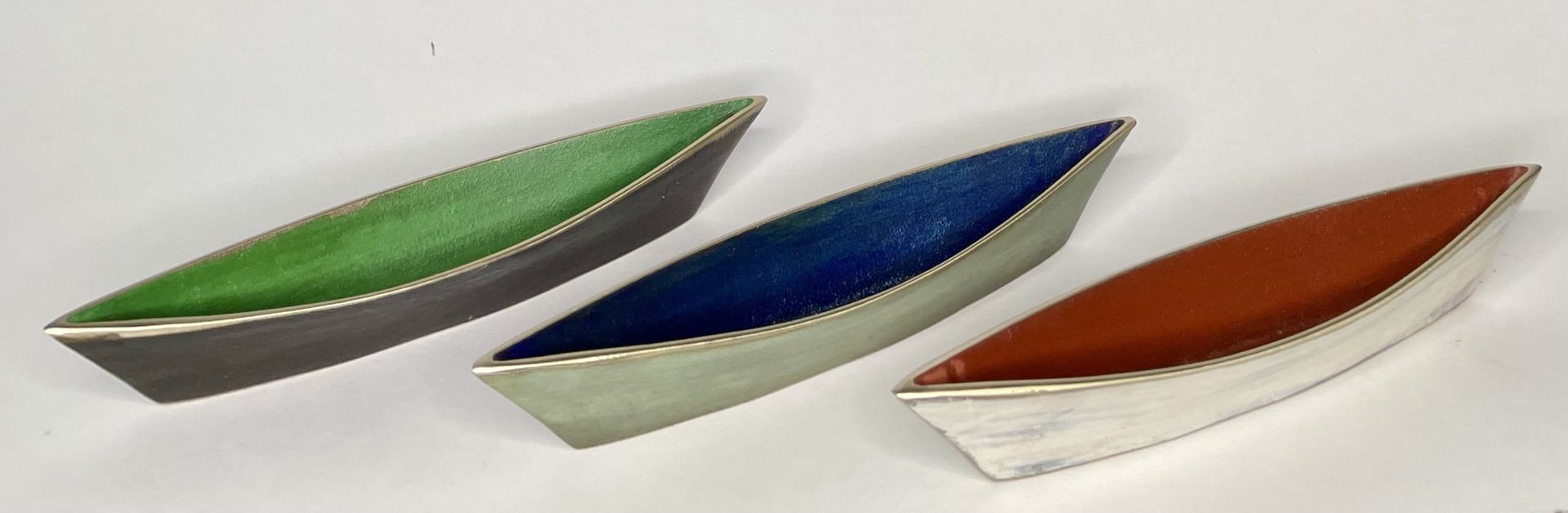 Patina Study (set of three boats),Study/Three Piece, Tif/Blue, White/Red, Black/Vista by Alice McLean