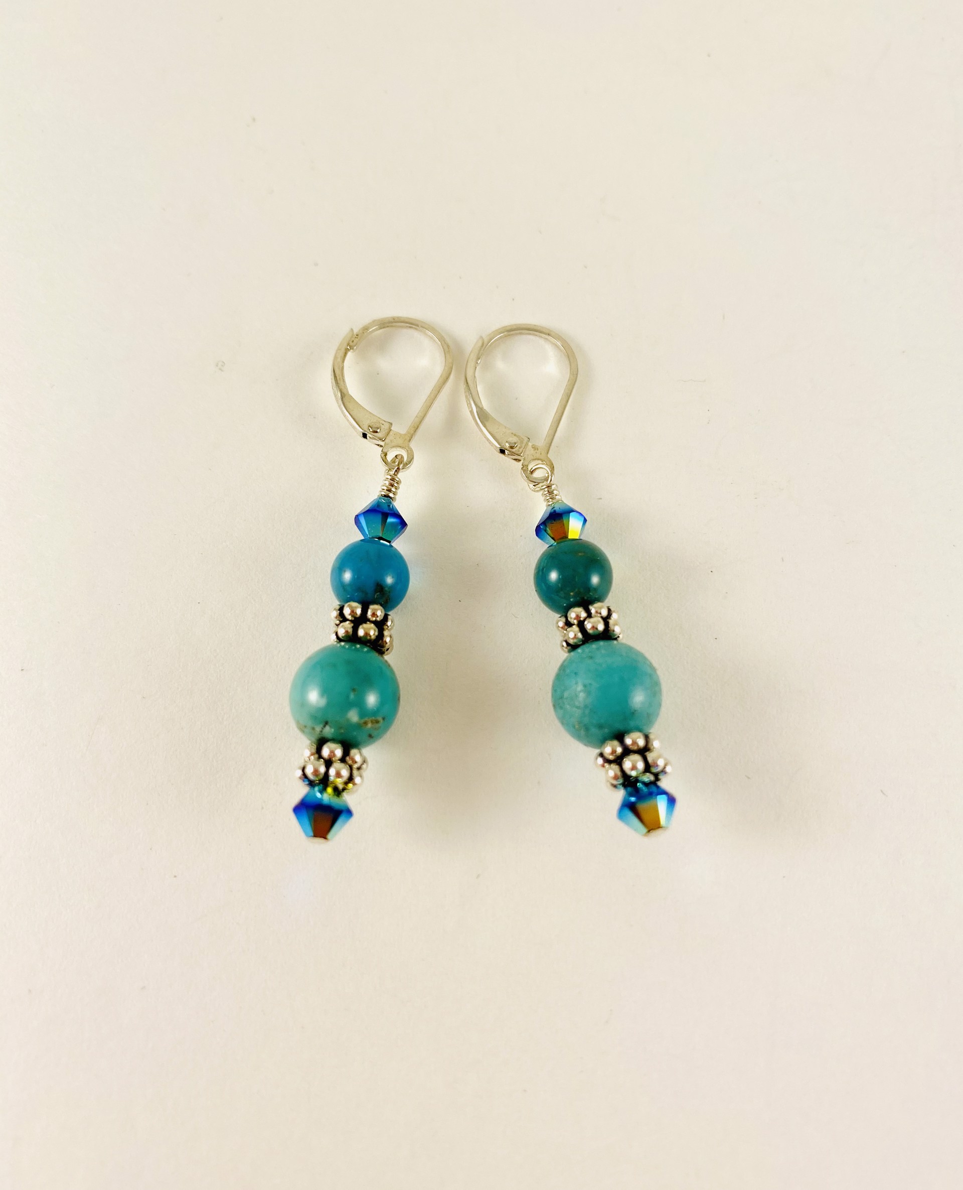 Turquoise, Crystal, Silver Earrings SHOSH19-E4 by Shoshannah Weinisch