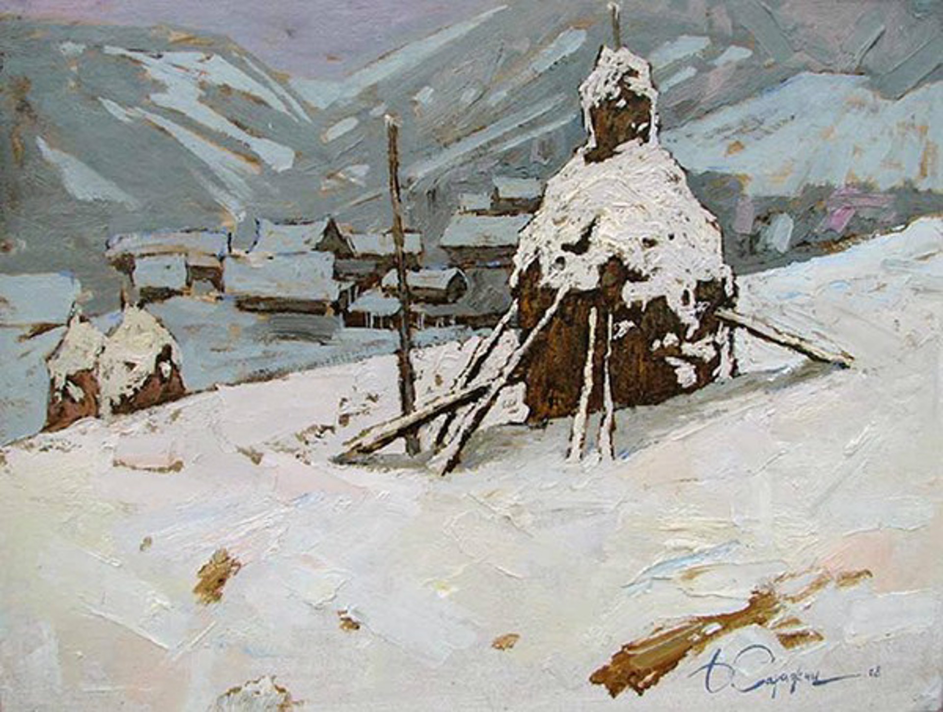 Haystacks in the Snow by Denis Sarazhin
