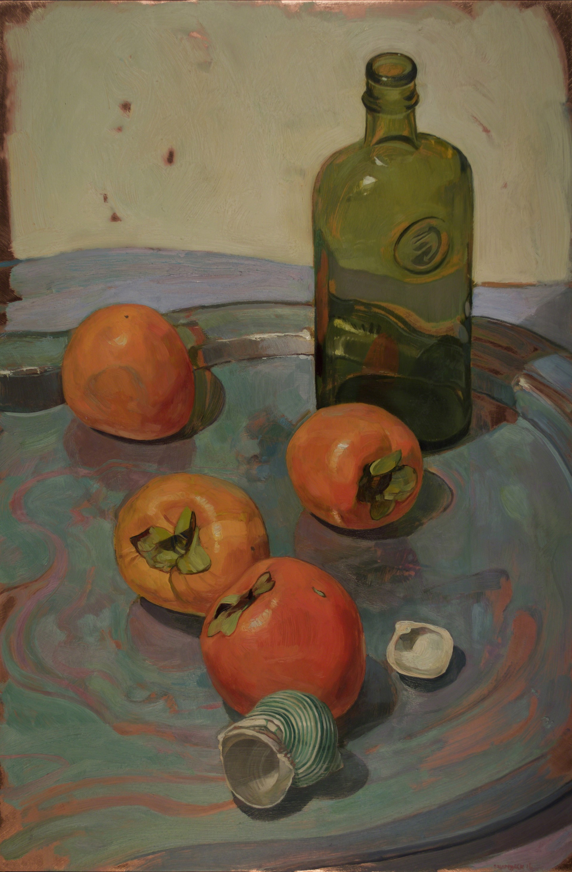 Persimmons and Green Bottle by Benjamin J. Shamback