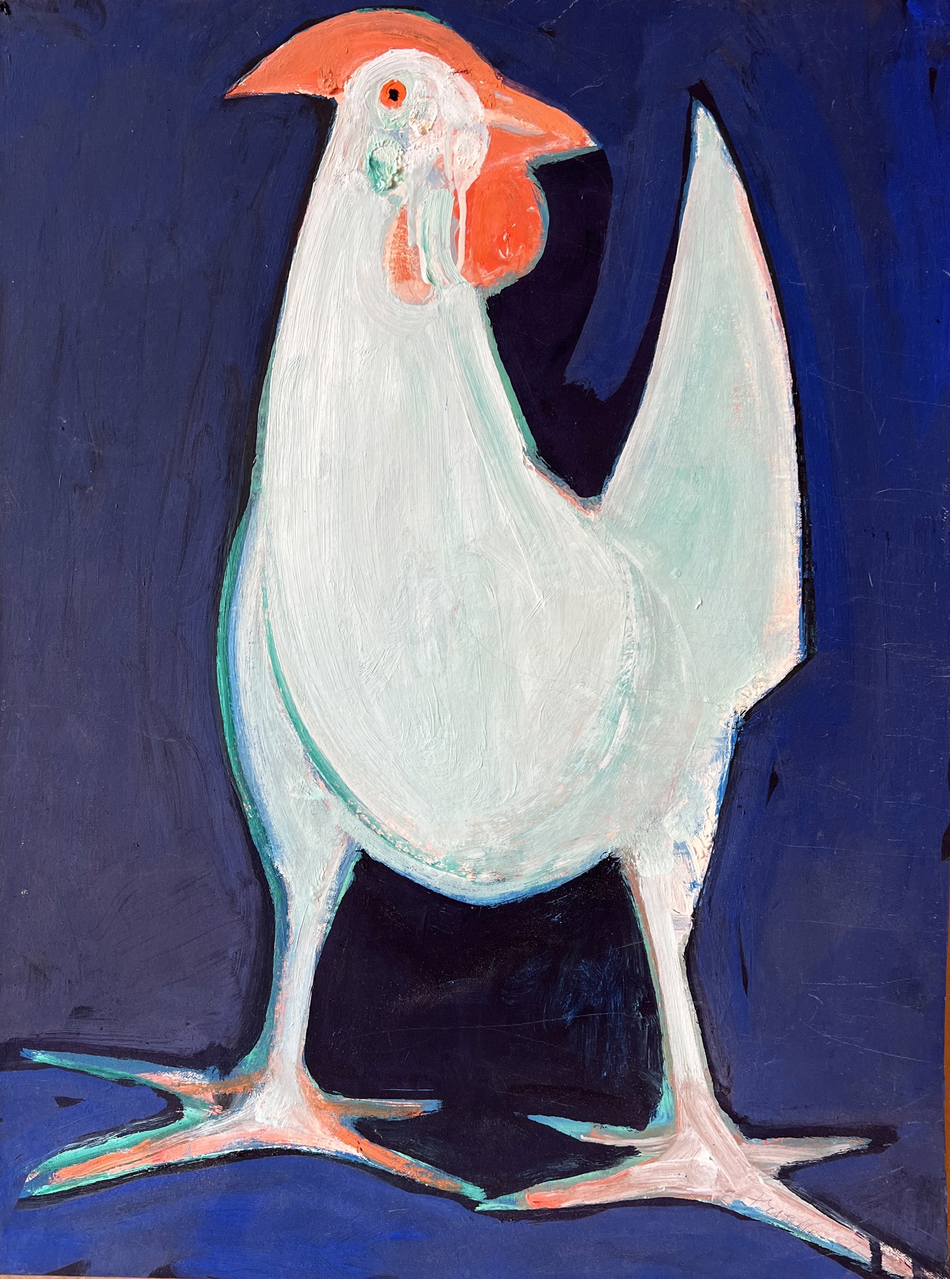 White Chicken on Blue by Selina Trieff