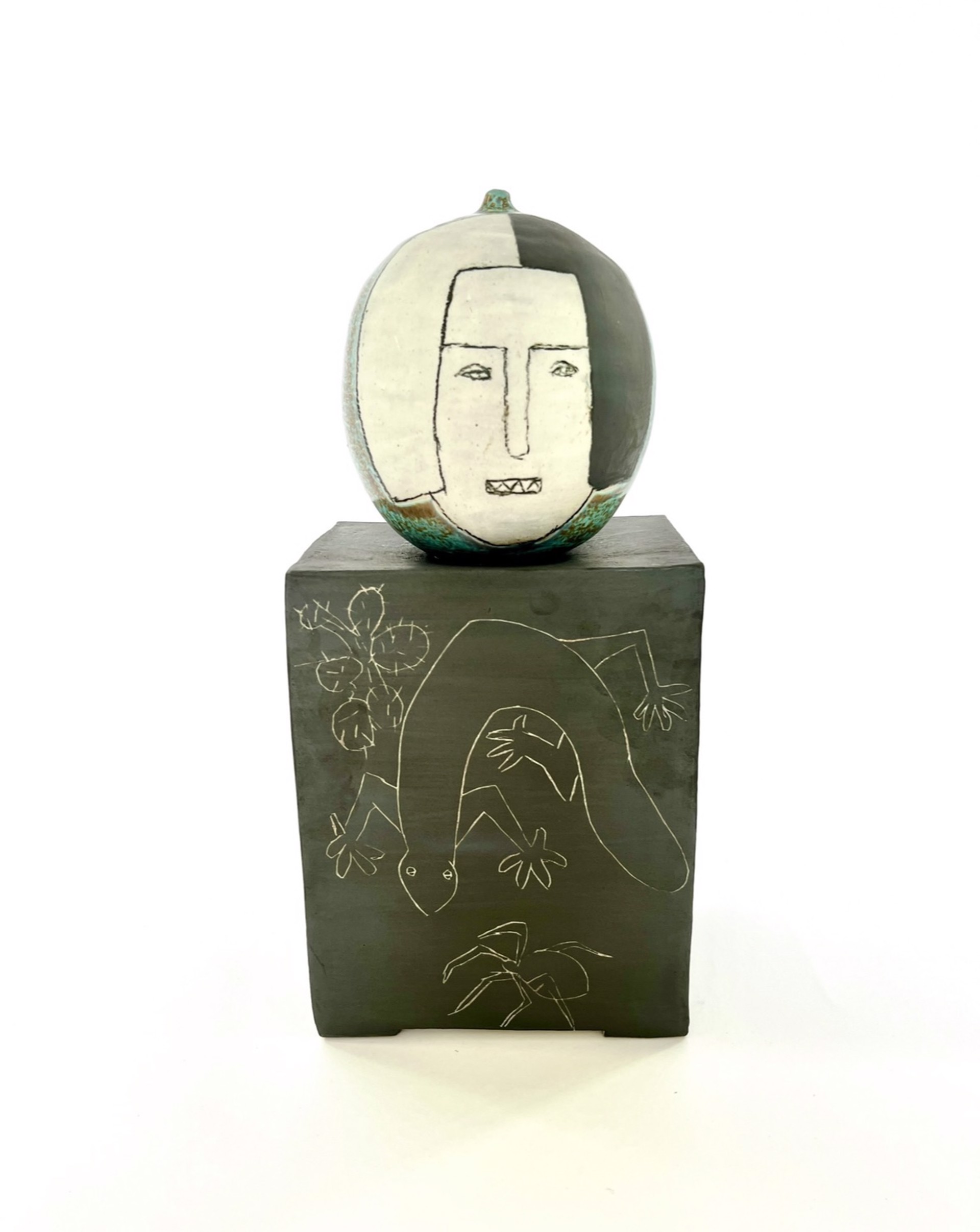 Box Series - Vase Black & Turquoise Face by Curtis Hoard