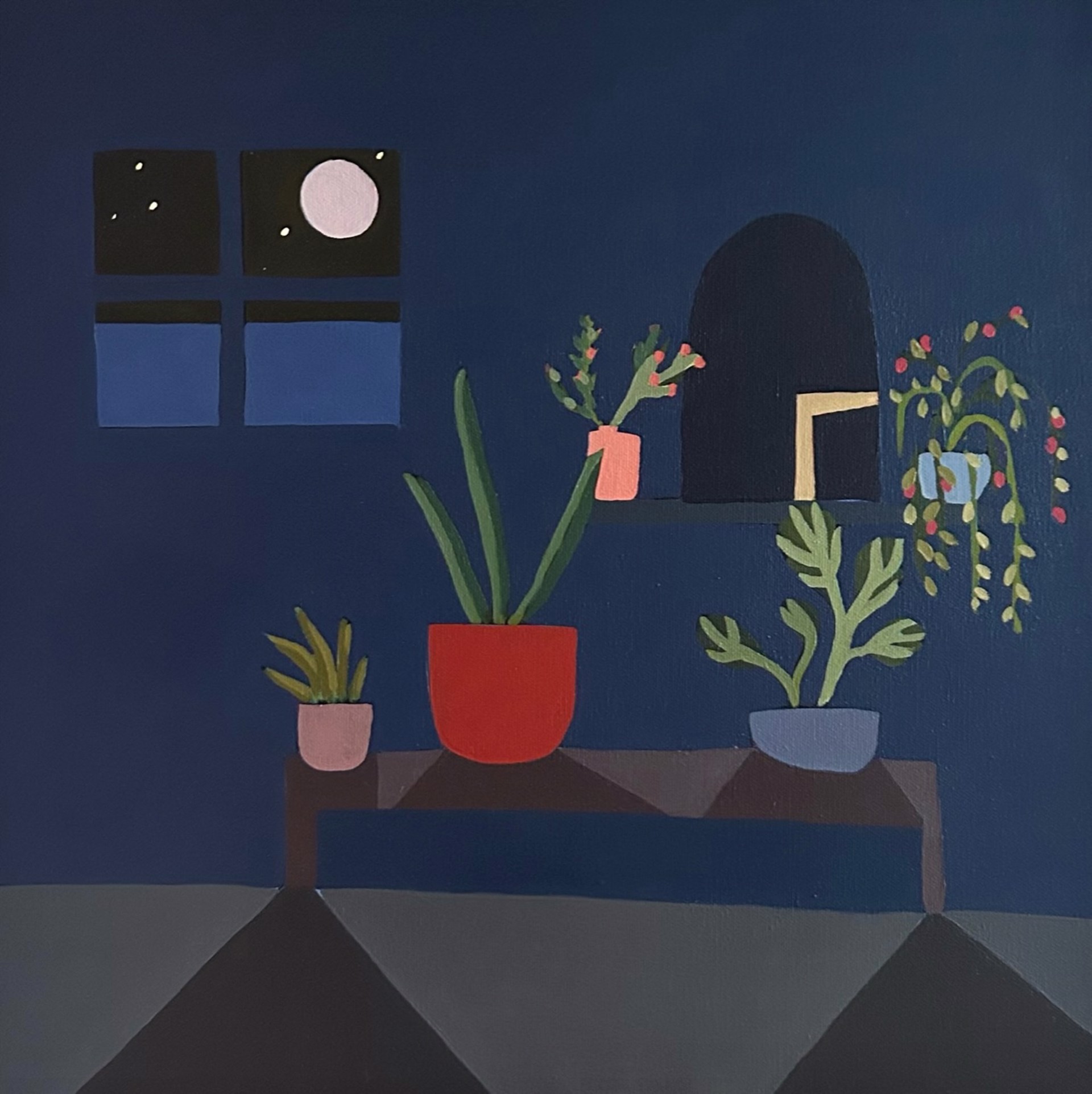 Room at Night with Red Planter by Sage Tucker-Ketcham