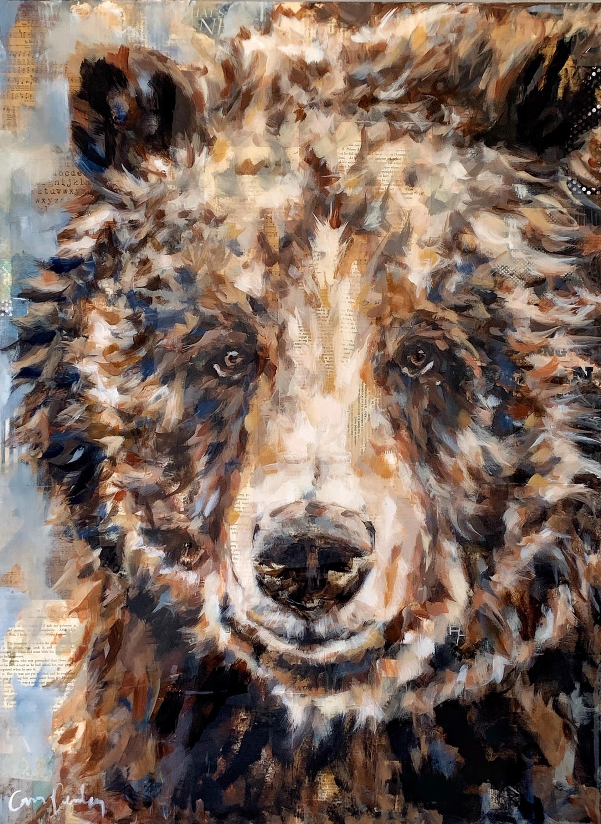 A Contemporary Painting Of A Grizzly Bear On Collage By Carrie Penley Available At Gallery Wild