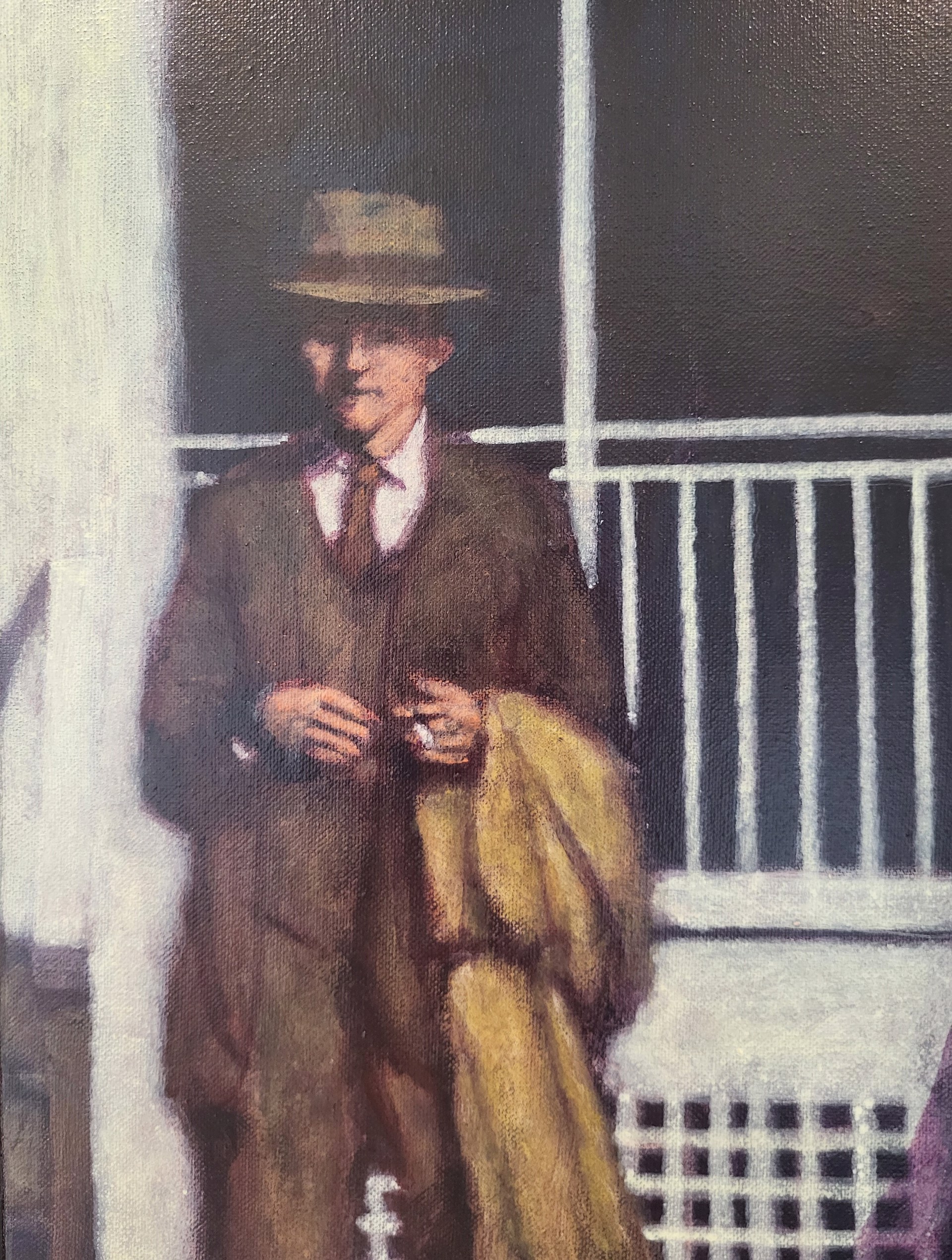 THREE FIGURES IN FRONT OF A HOUSE (TRIPTYCH) by JOHN WINSHIP