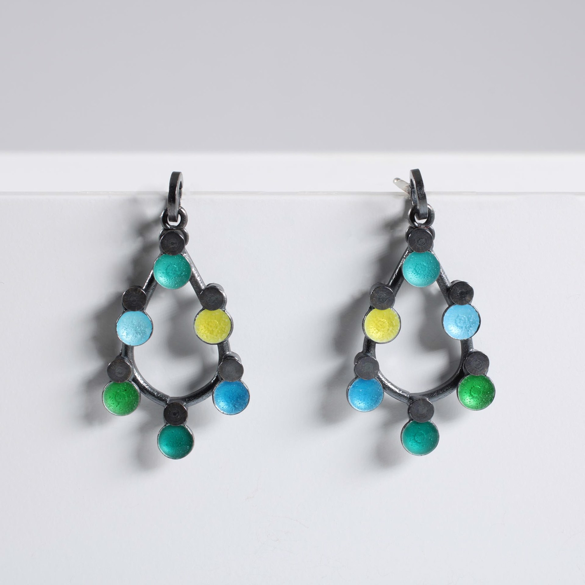 Blue Green Loop Drop Earrings by Barbara Seidenath