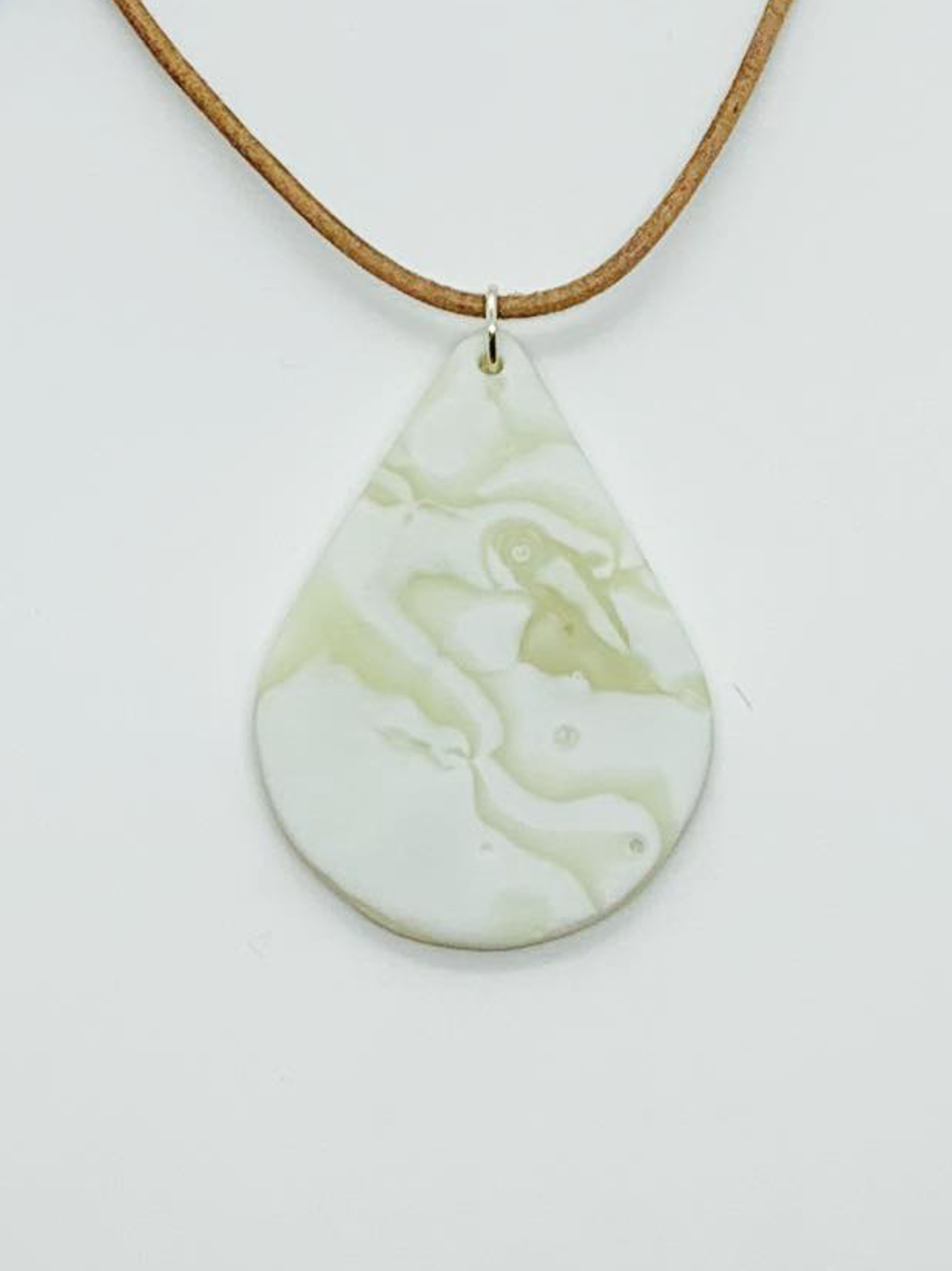 Molten Glass Necklace Teardrop - Linen & Vanilla Cream in Satin by Chris Cox