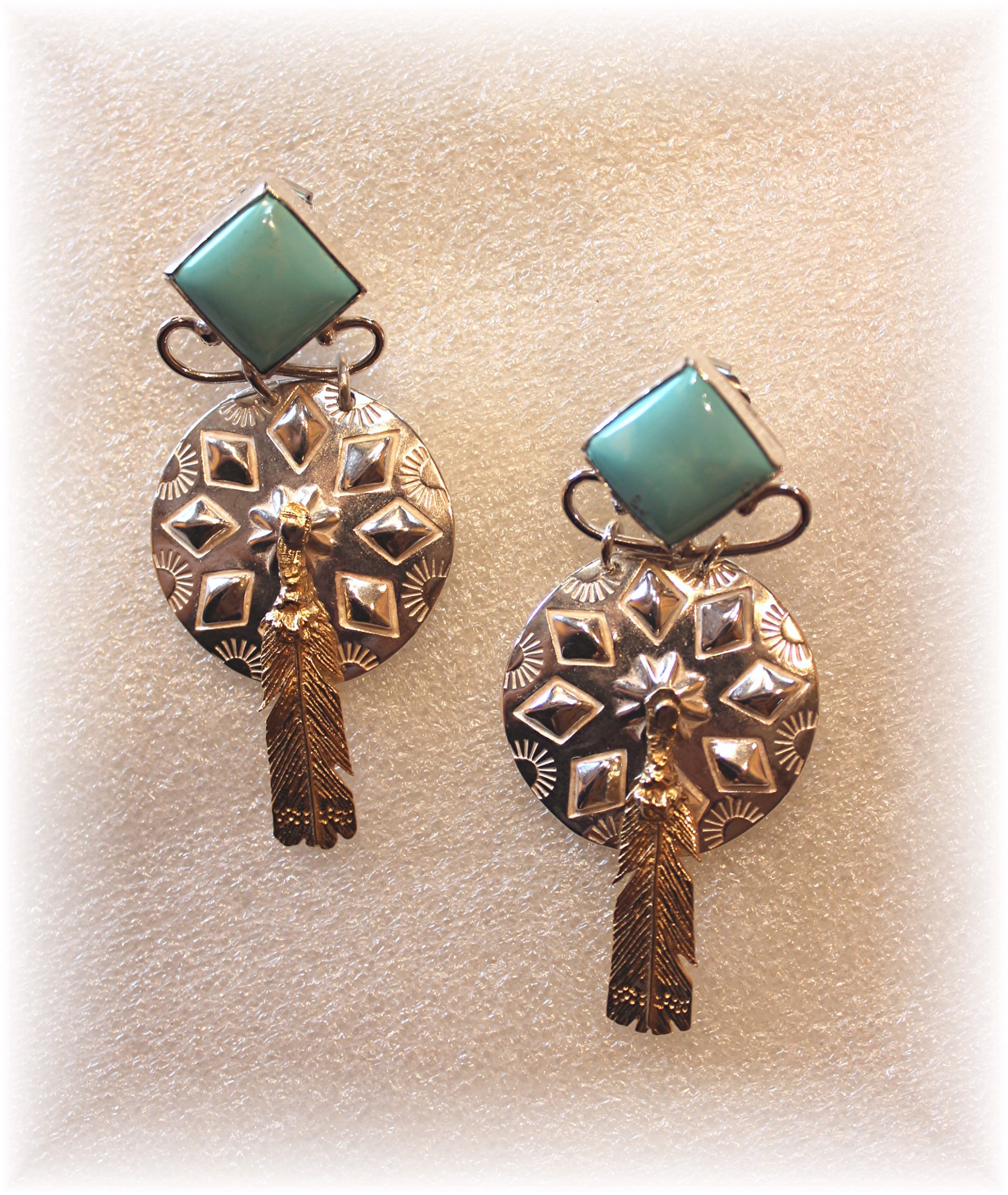 Sterling Silver Conchs w/Turquoise Earrings by Michael Redhawk