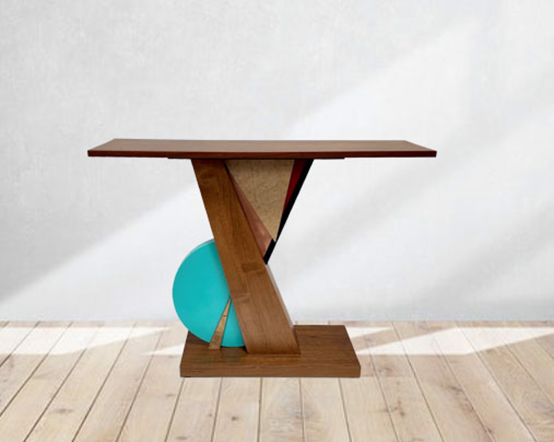 Shedue & Turquoise Table ~ Top & Base Shedue, Alder Veneer, Birds Eye Maple, Painted Finish & Copper by Joseph Nikrasch