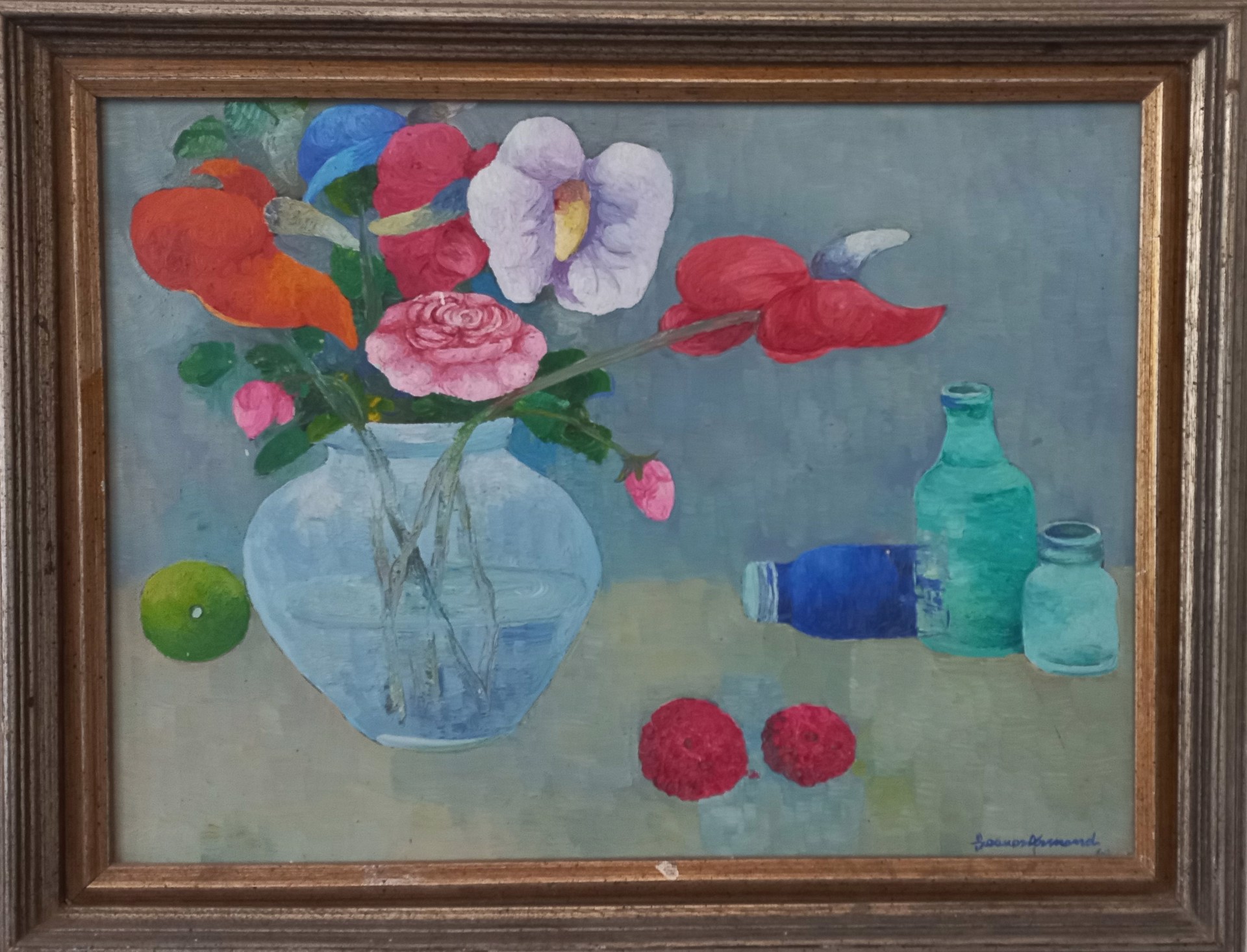 Vase of Flowers & Glasses #1MES by Gesner Armand (Haitian, 1936-2008)