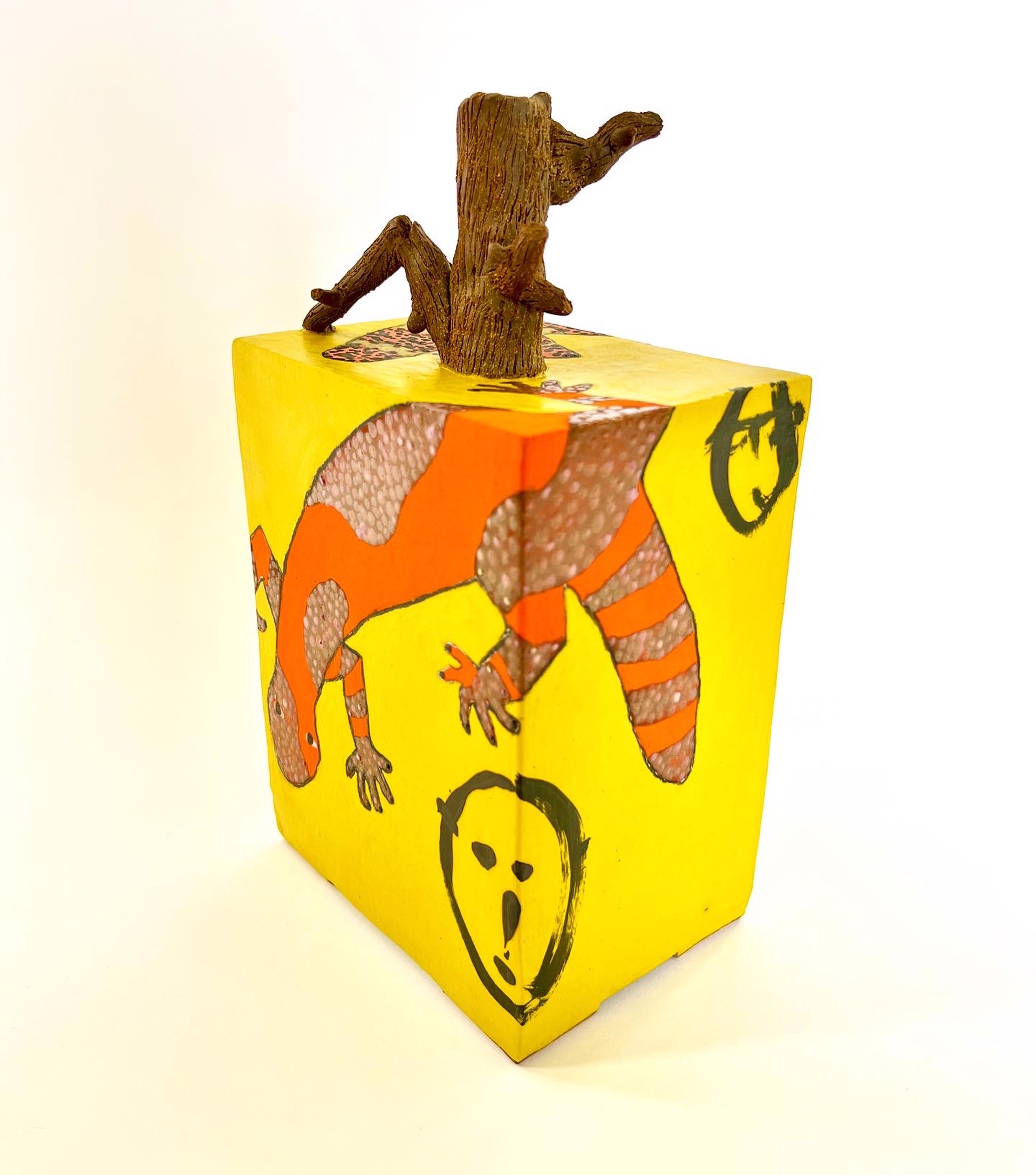 Box Series -  Yellow With Orange Lizard & Candleholder by Curtis Hoard