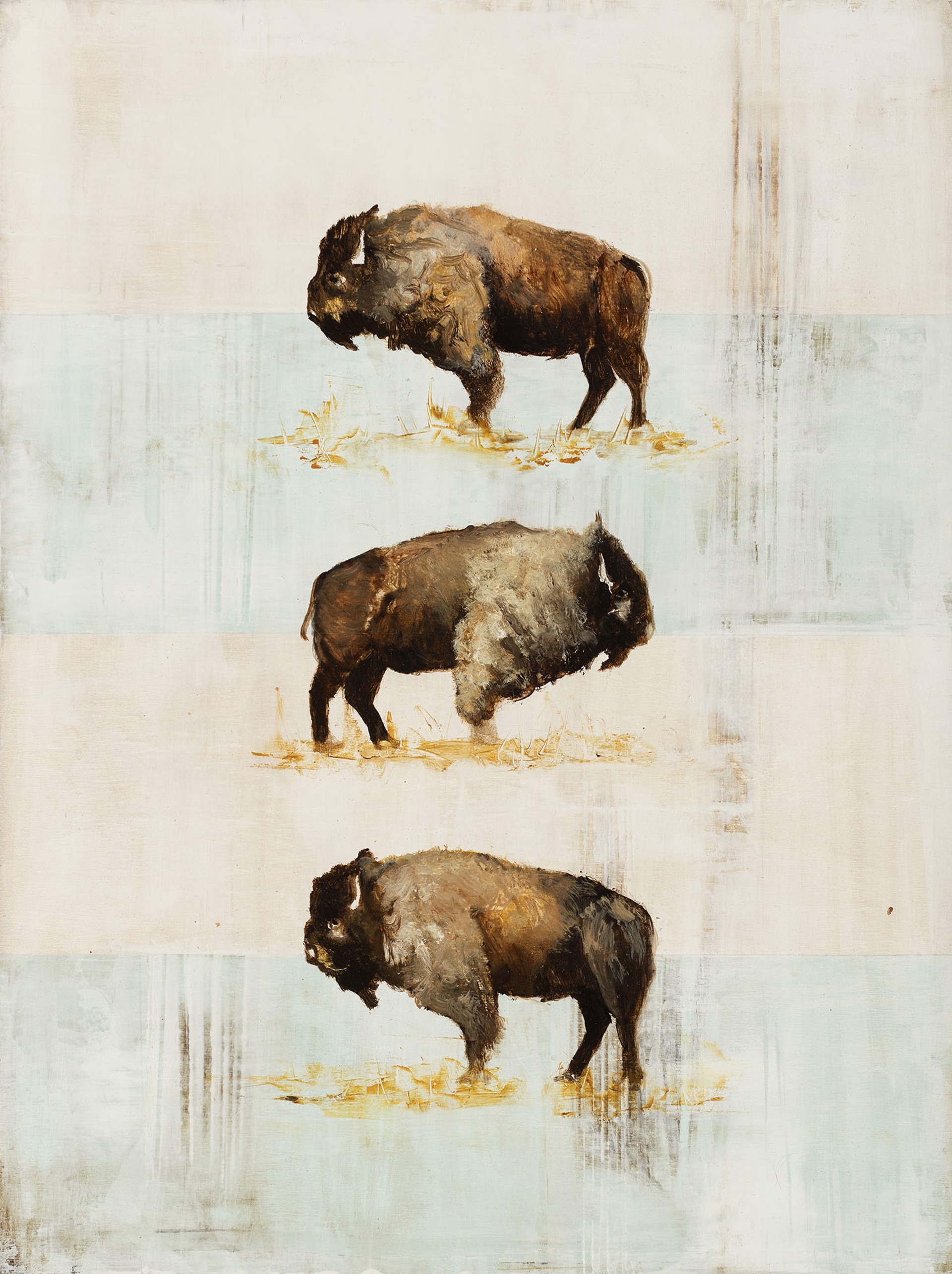 A Contemporary Painting Of Three Bison Standing With Stripes By Jenna Von Benedikt Available At Gallery Wild