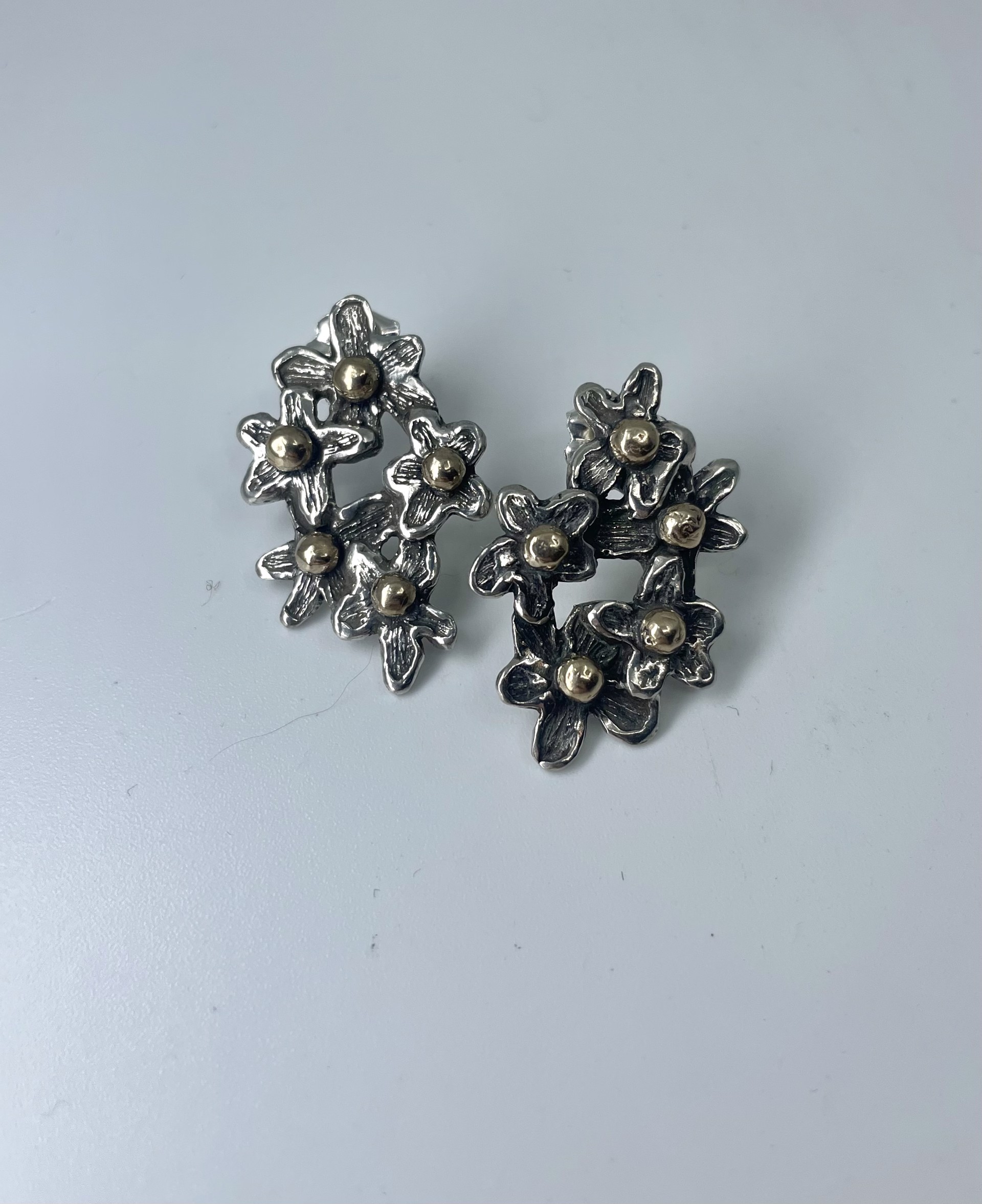 6967 SS With 22k Gold Flower Cluster Post Earrings by Beth Benowich