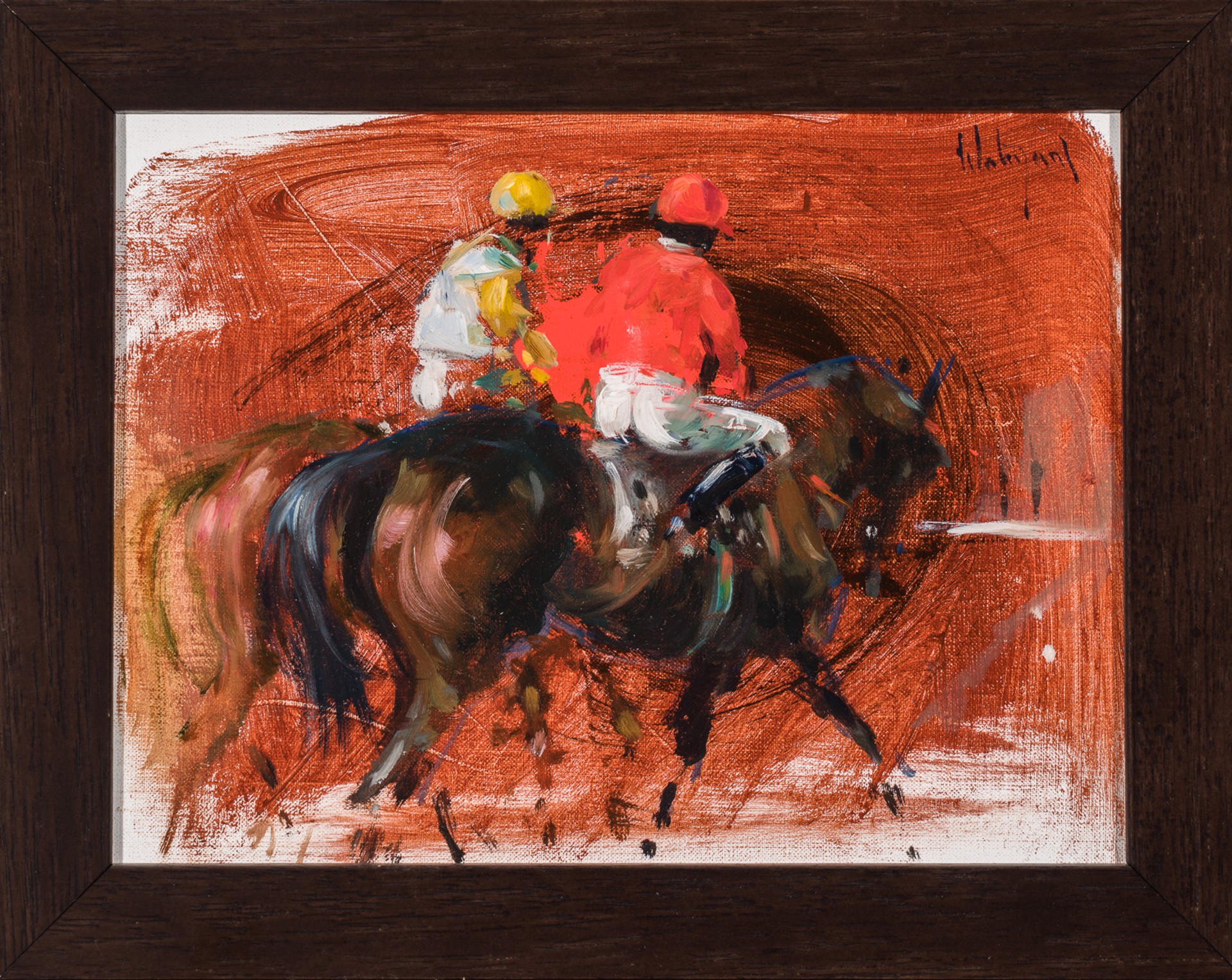 HORSE AND HANDLER & TWO JOCKEYS (a pair) by Hubert de Watrigant
