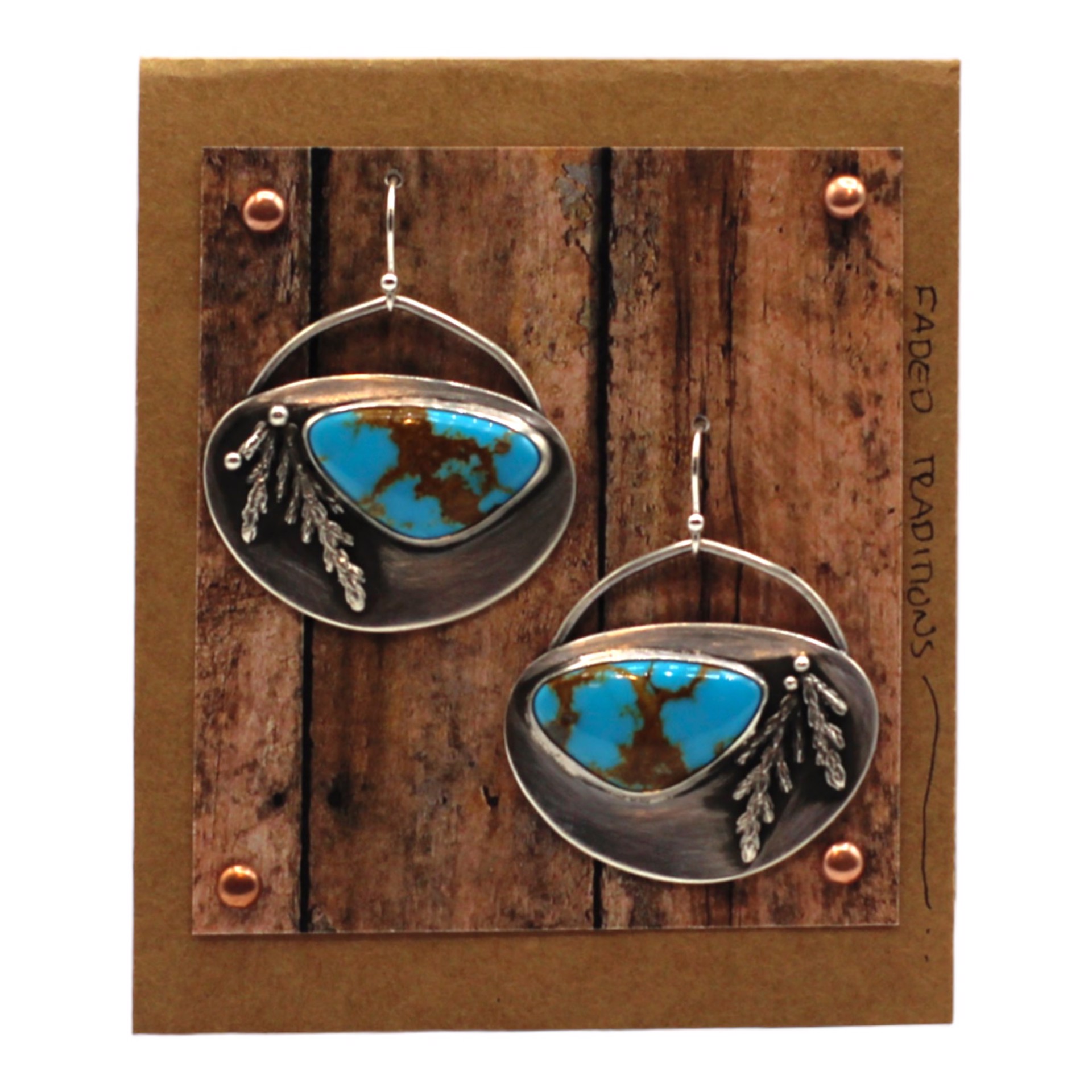 Sonoran Gem Turquoise Shield Earrings with Cast Cedar by Ashley Hanna