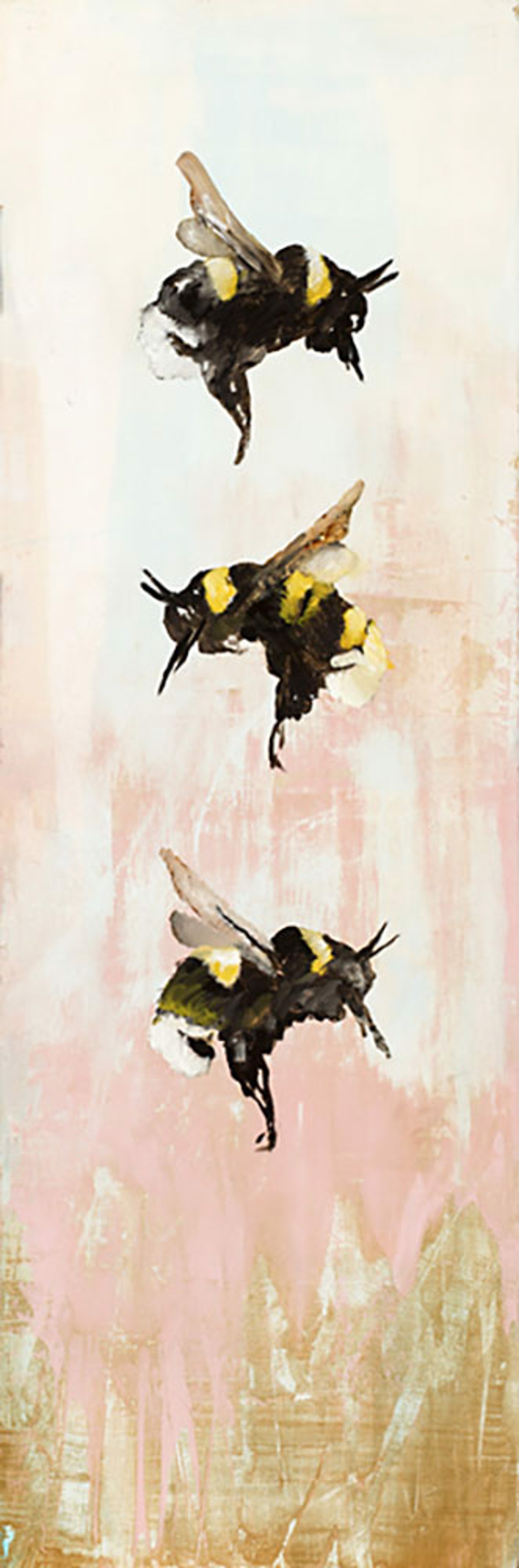 Oil Painting On Panel Of Bumble Bees With Contemporary Light Colored Abstract Background By Jenna Von Benedikt, Fine Art Available At Gallery Wild