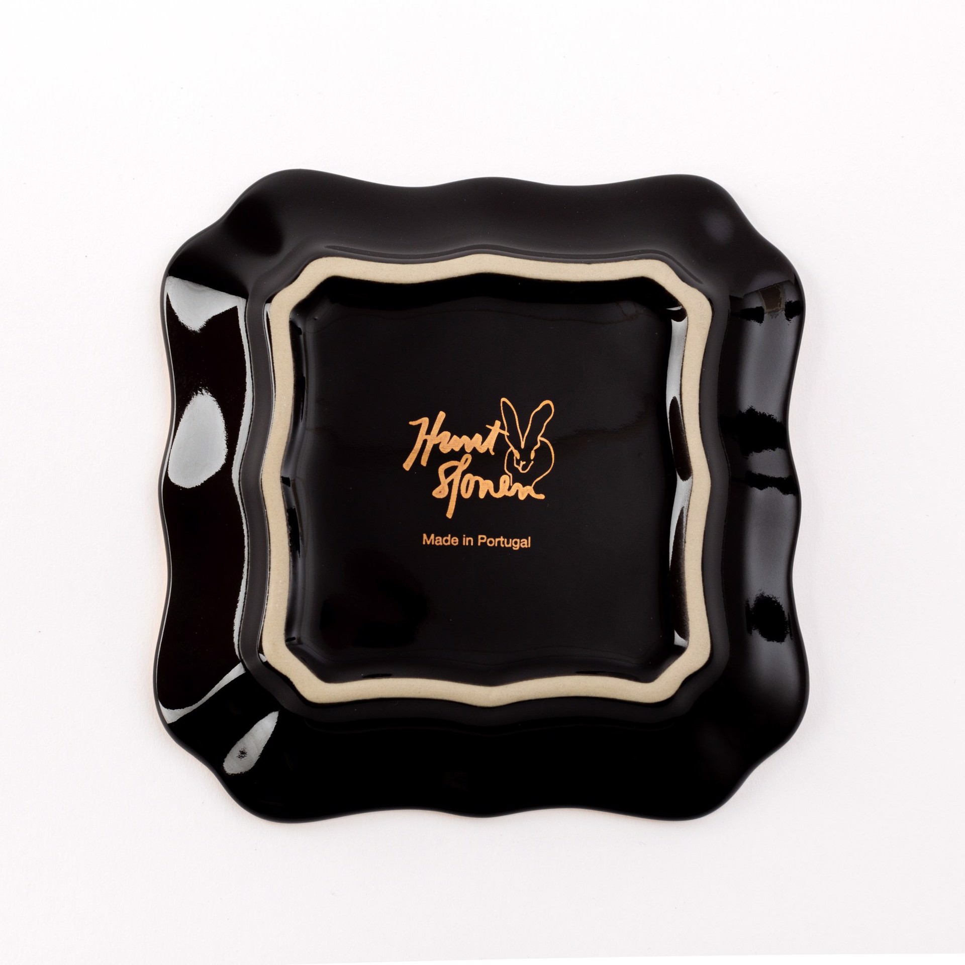 Bunny Portrait Plates: Black with Gold by Hunt Slonem
